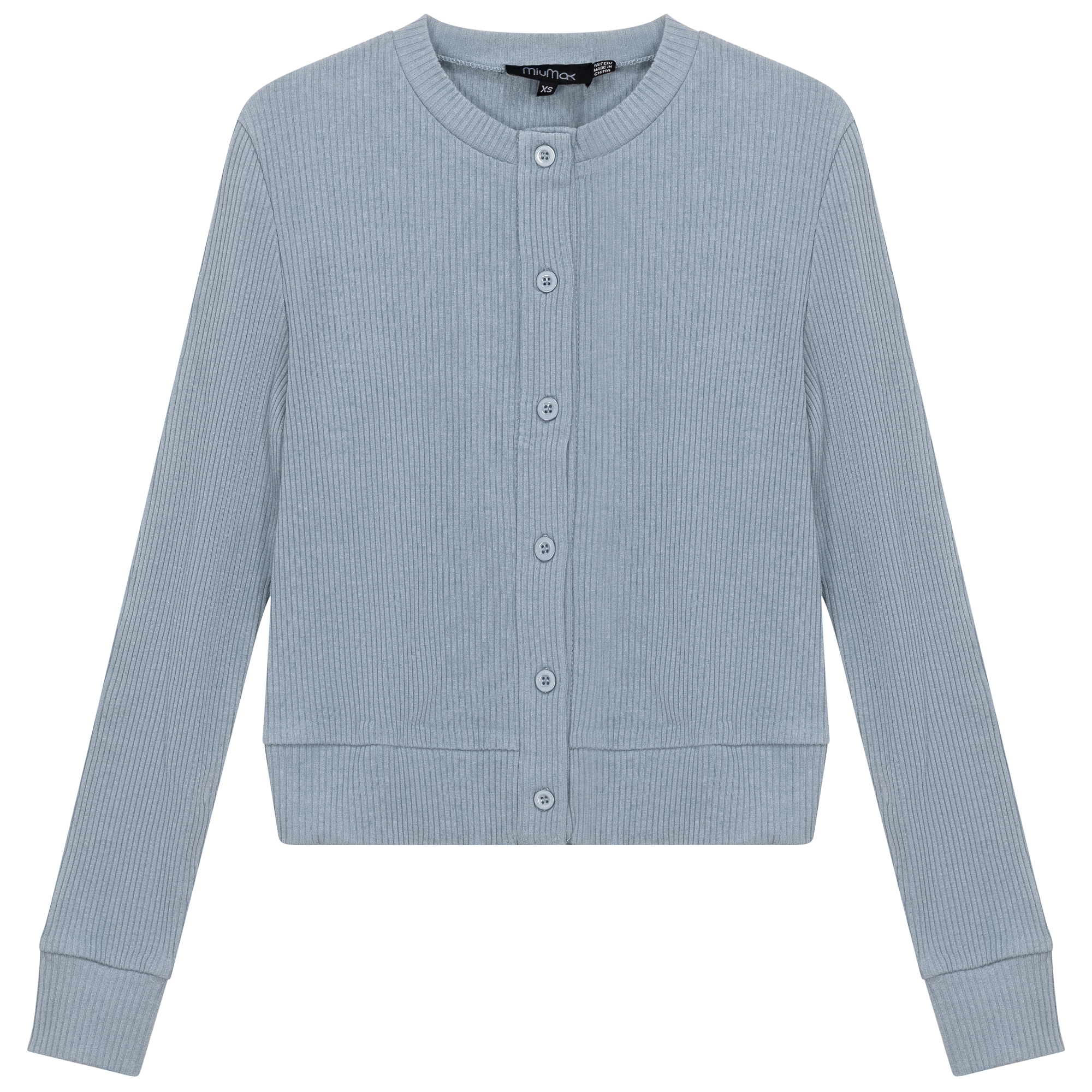 Cropped Ribbed Cardigan in Light Denim by MiuMax