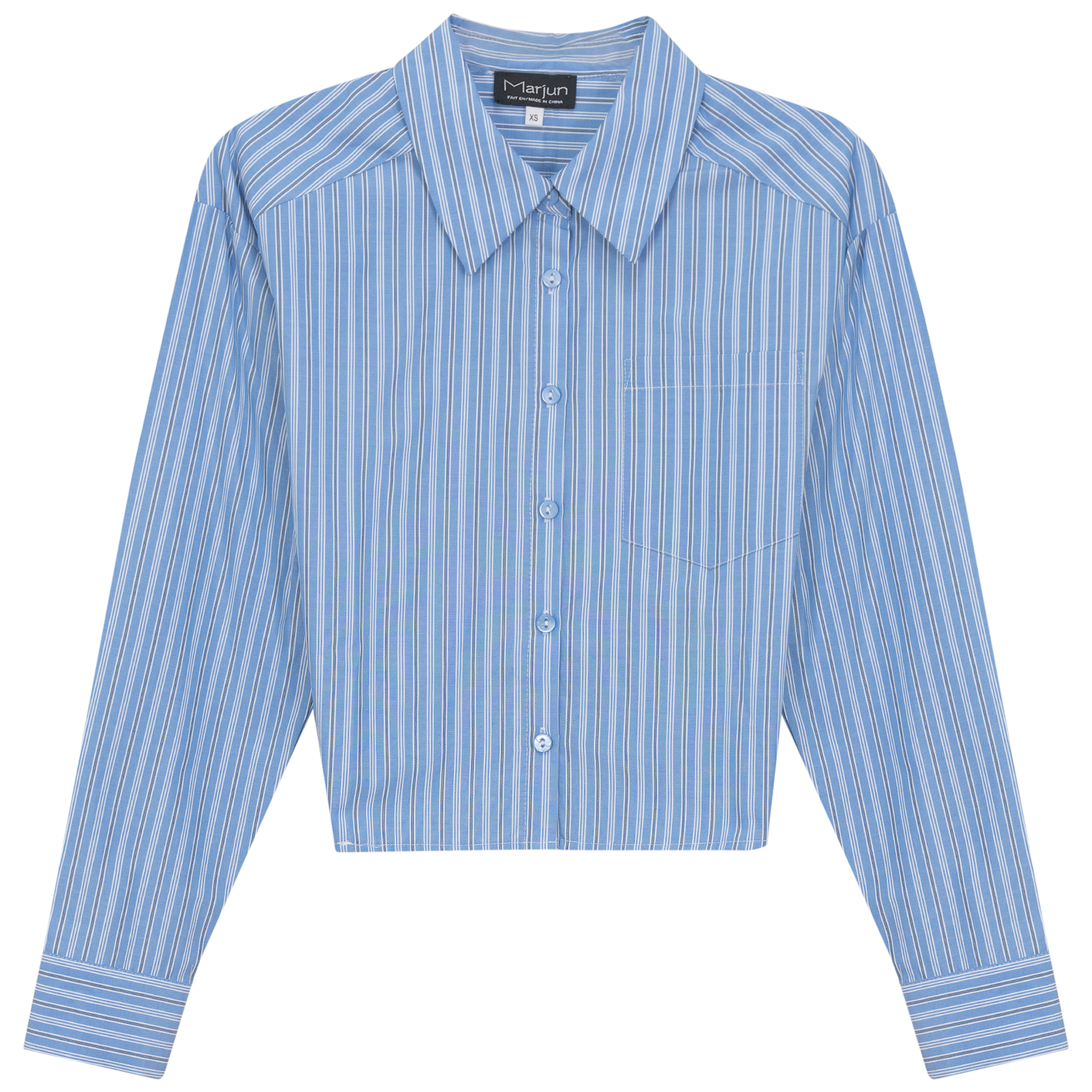 Cropped Striped Blouse in Medium Denim by Marjun