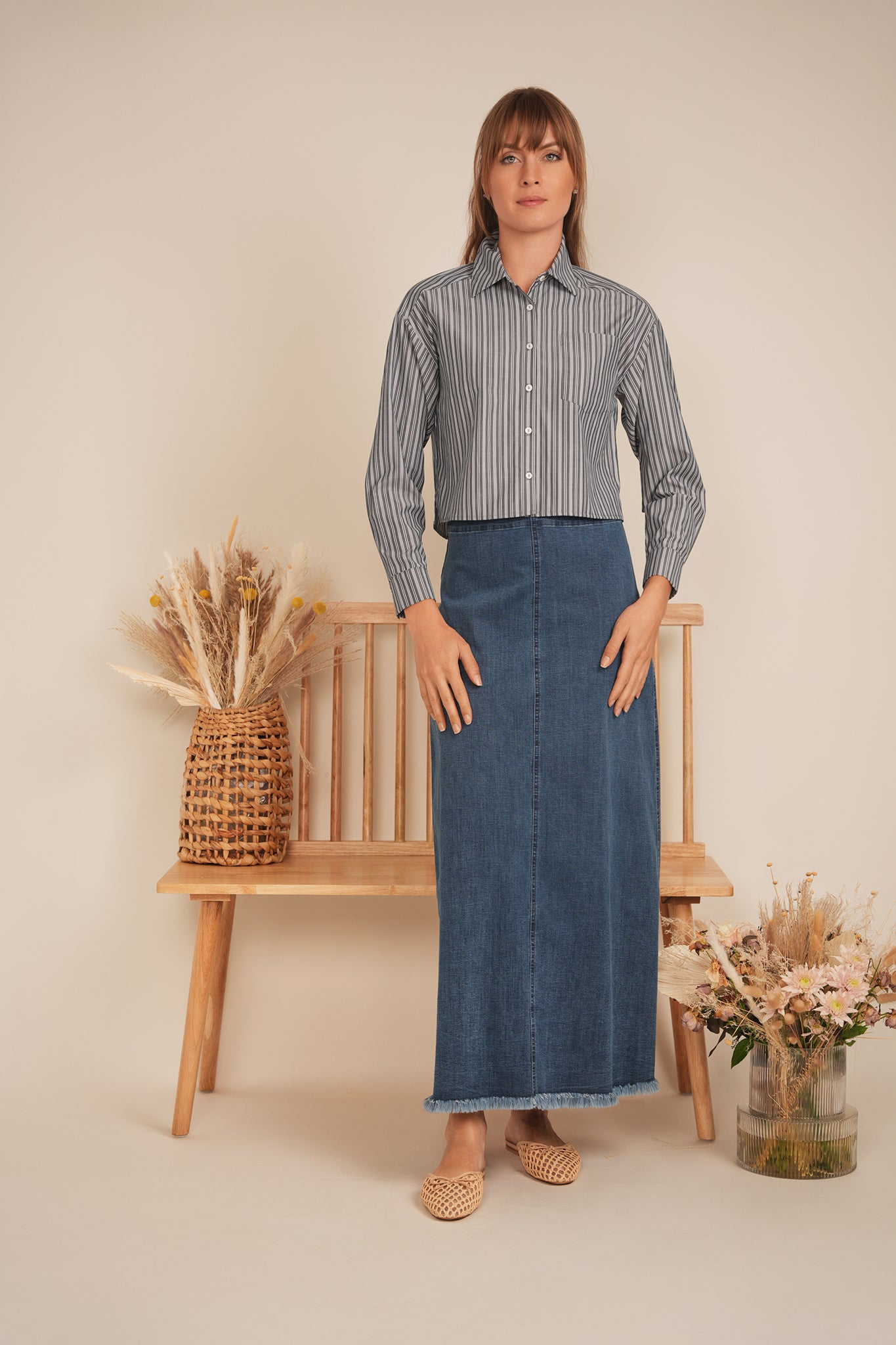 Cropped Striped Blouse in by Marjun