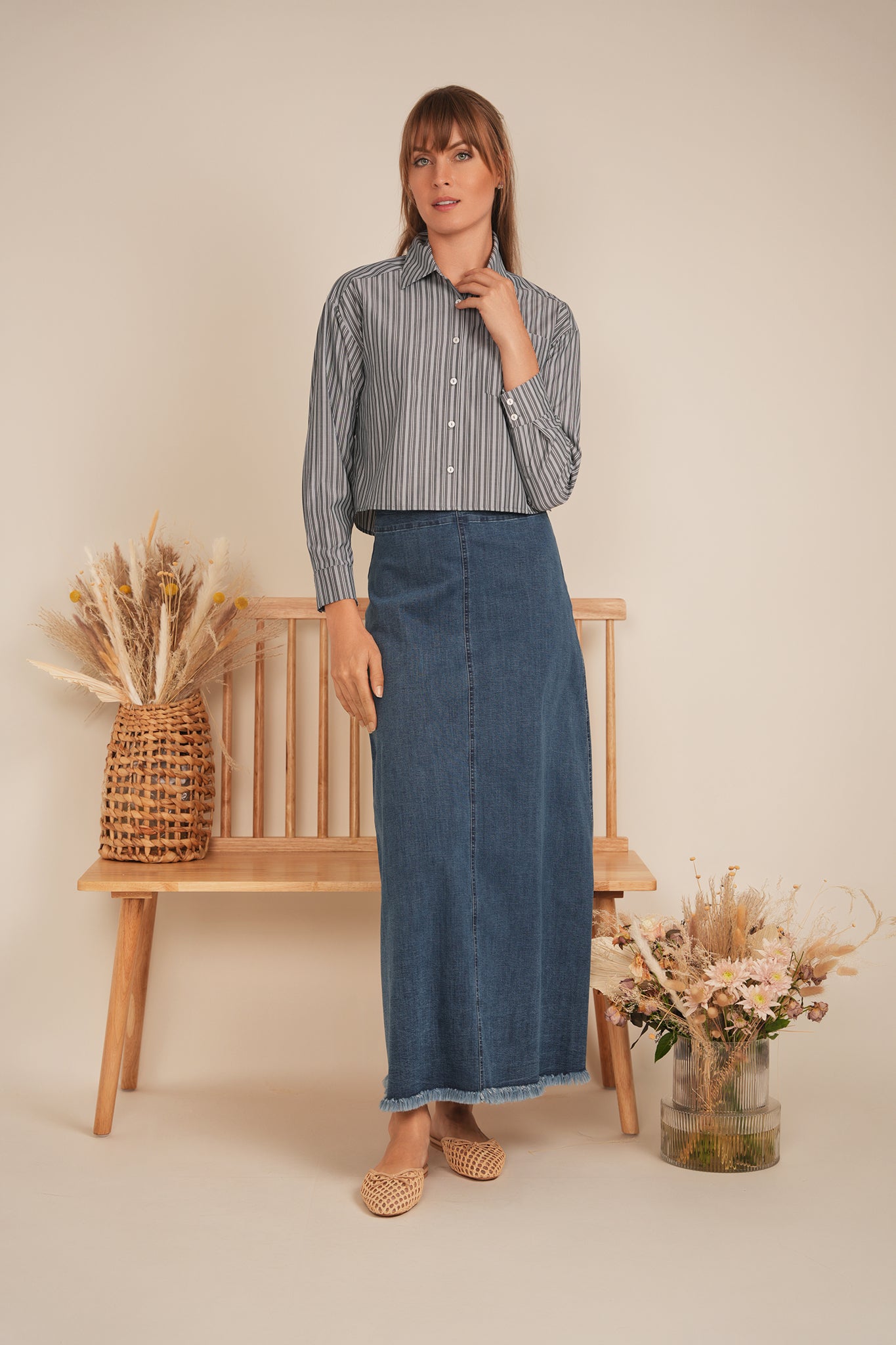 Cropped Striped Blouse in by Marjun