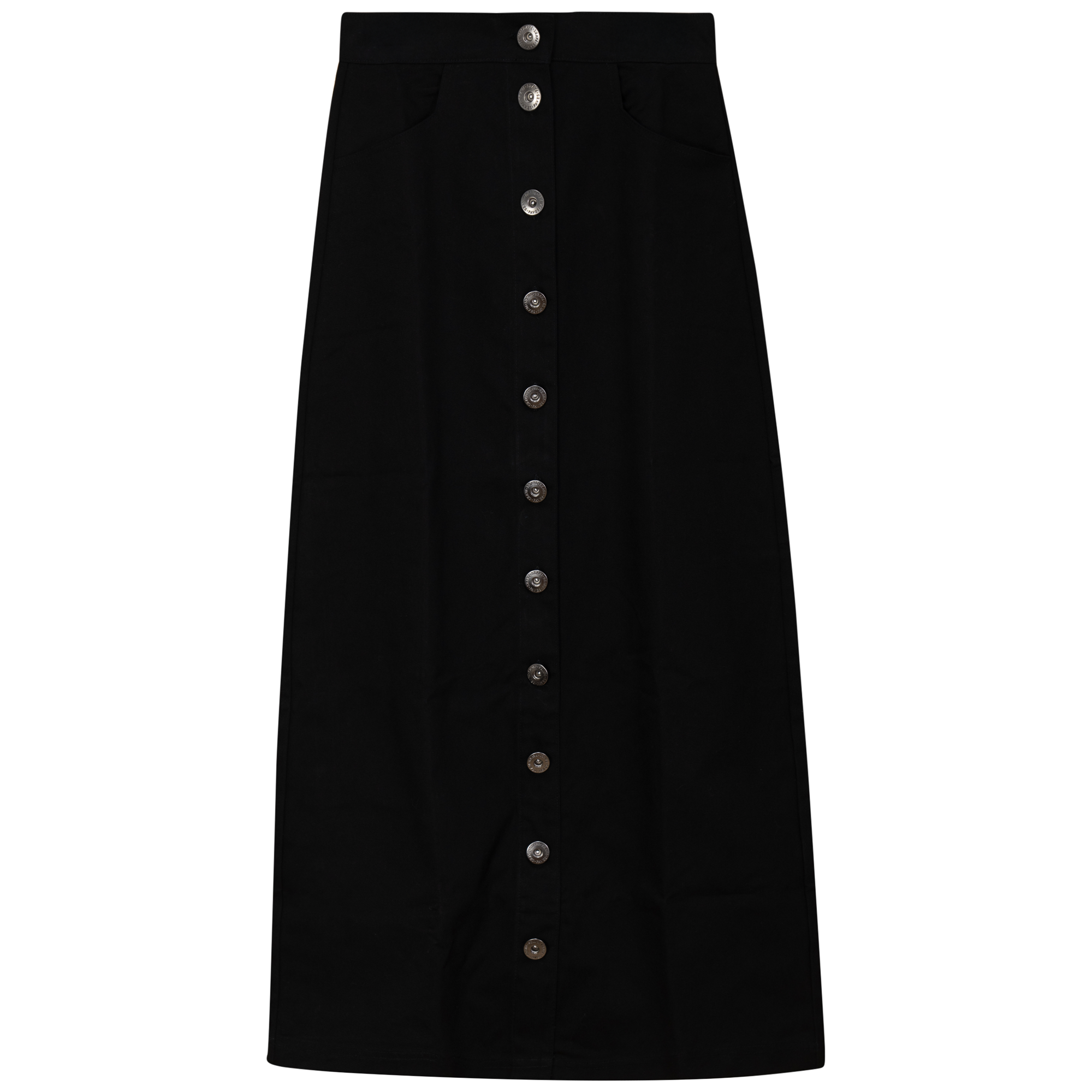 Cotton Maxi Button Skirt in Black by Faves