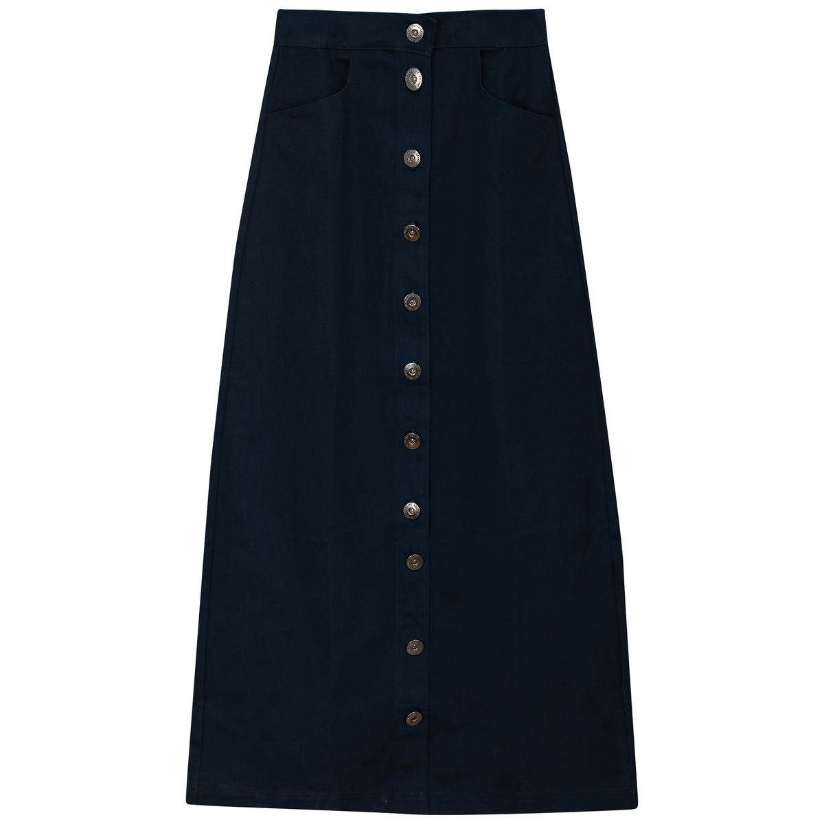 Cotton Maxi Button Skirt in Dark Denim by Faves