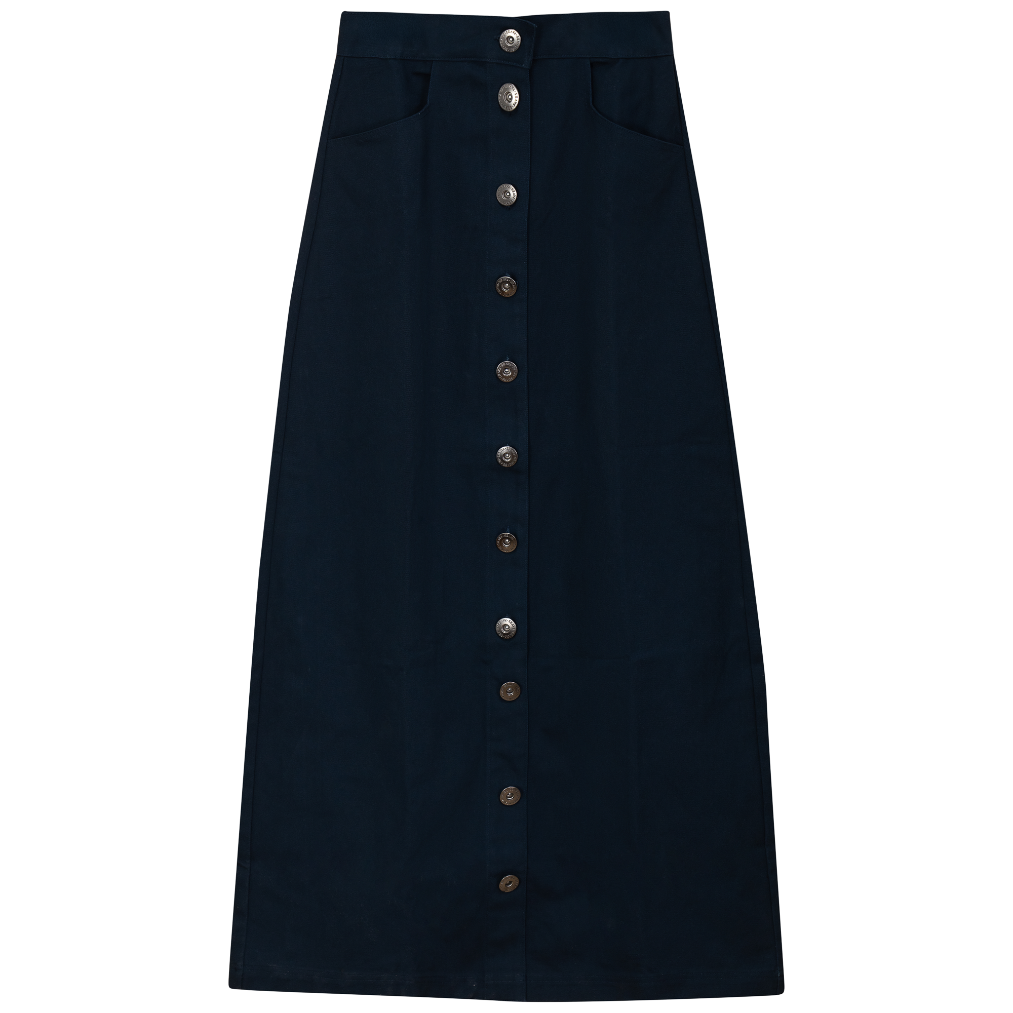 Cotton Maxi Button Skirt in Dark Denim by Faves