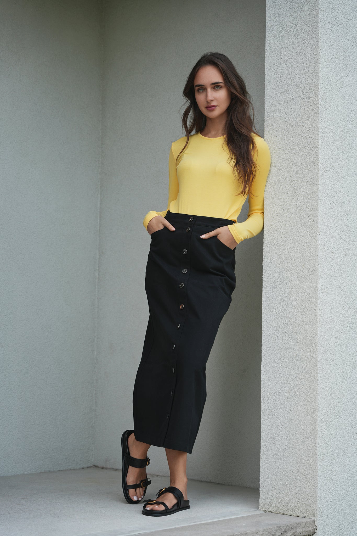 Cotton Maxi Button Skirt in by Faves