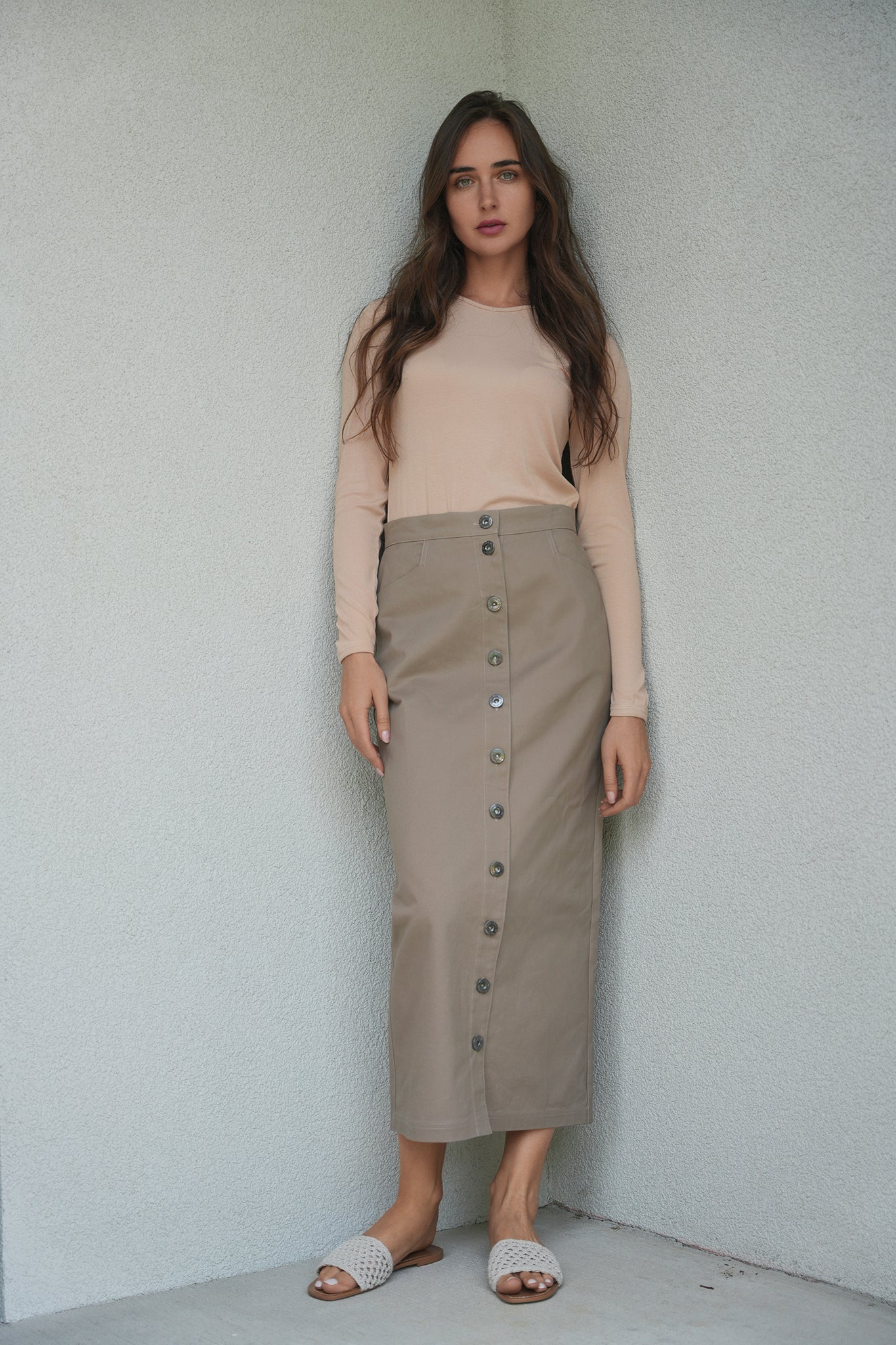 Cotton Maxi Button Skirt in by Faves