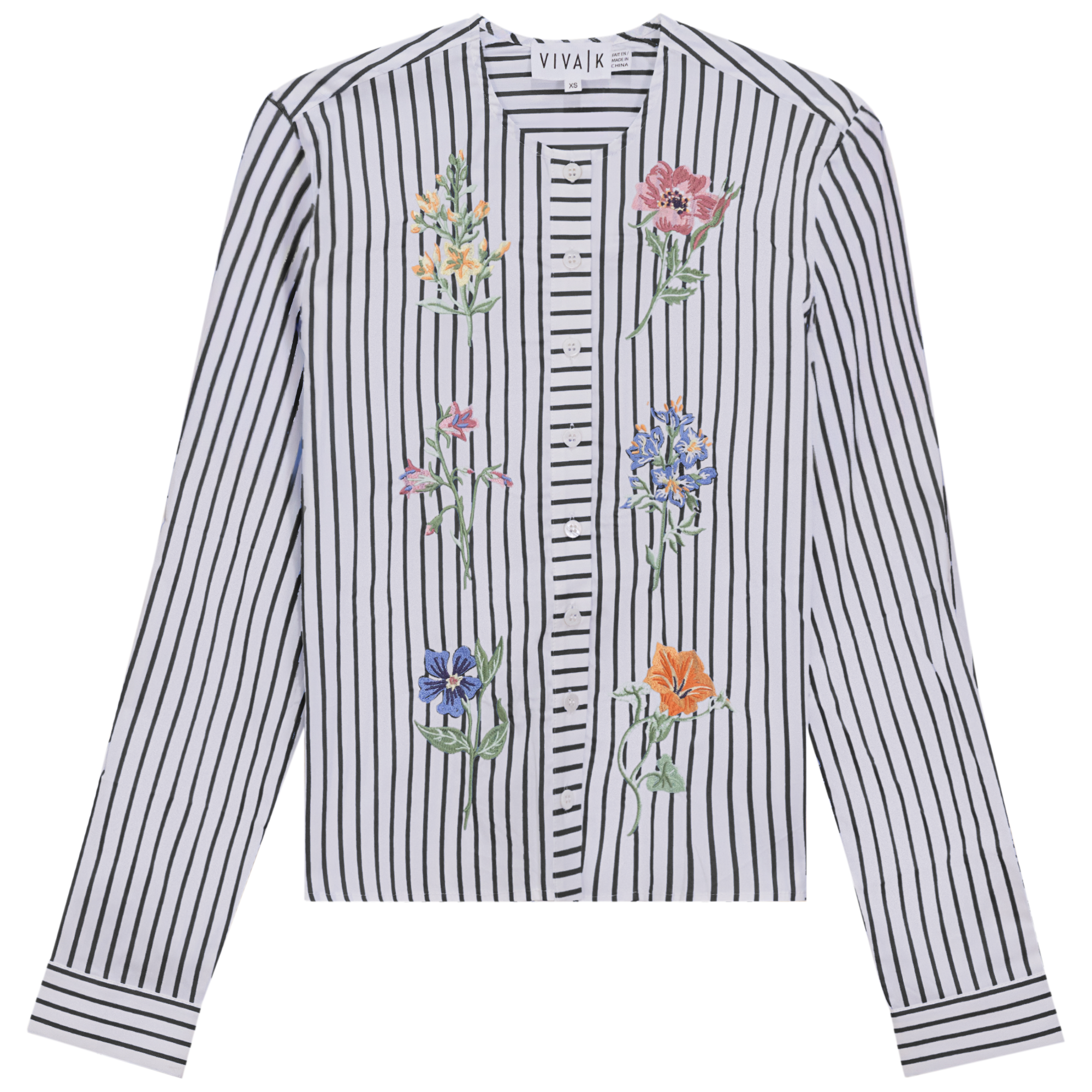 Embroidered Striped Blouse in Black by Viva K