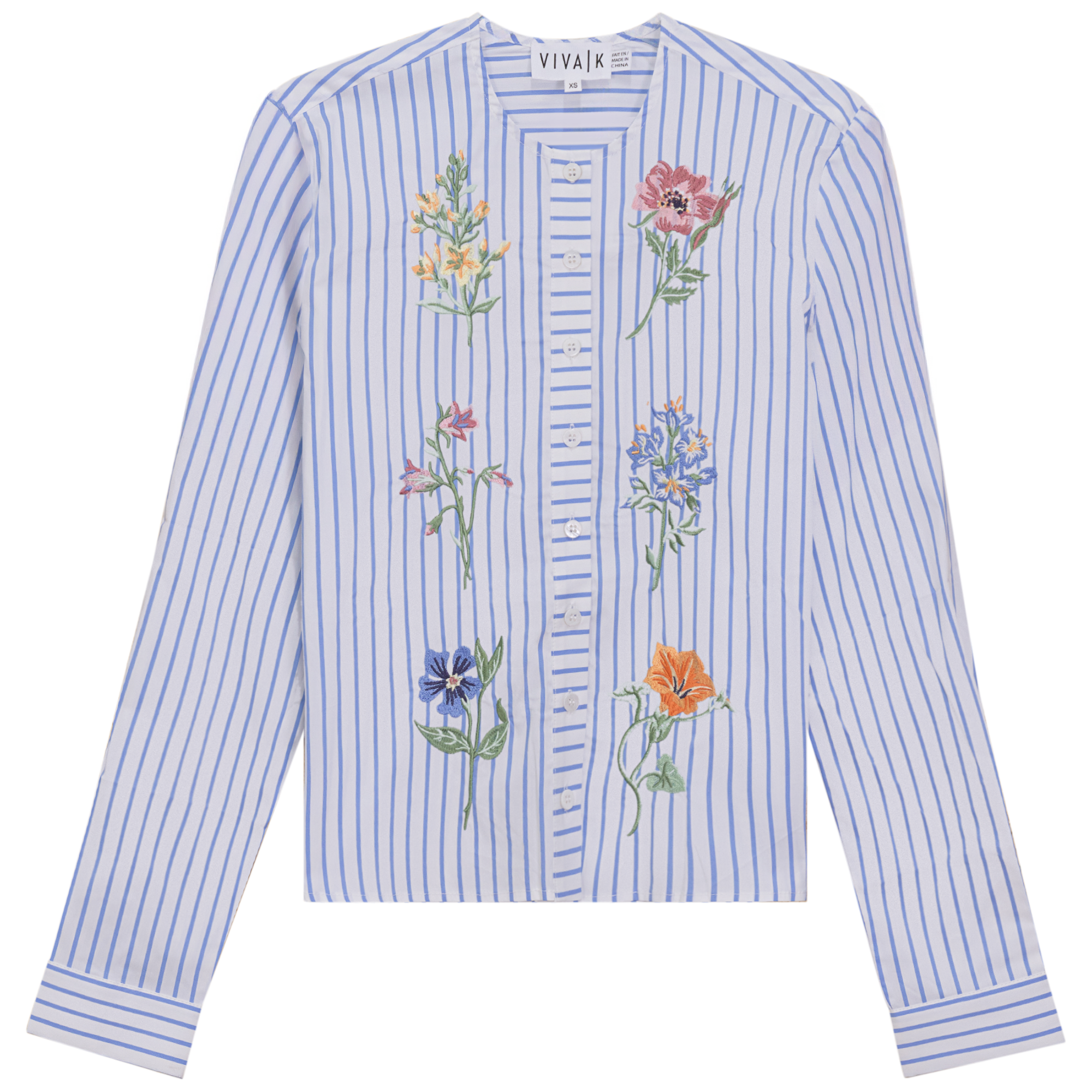 Embroidered Striped Blouse in Chambray by Viva K