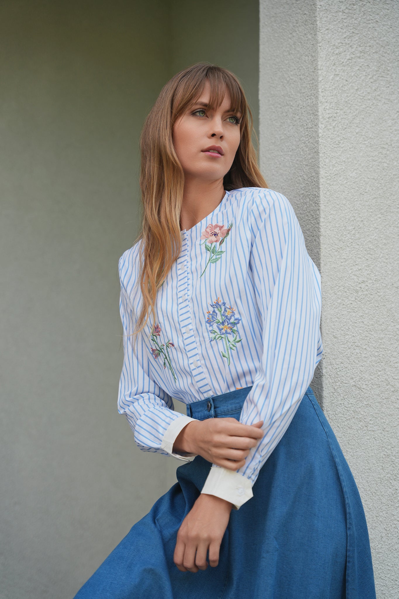 Embroidered Striped Blouse in by Viva K