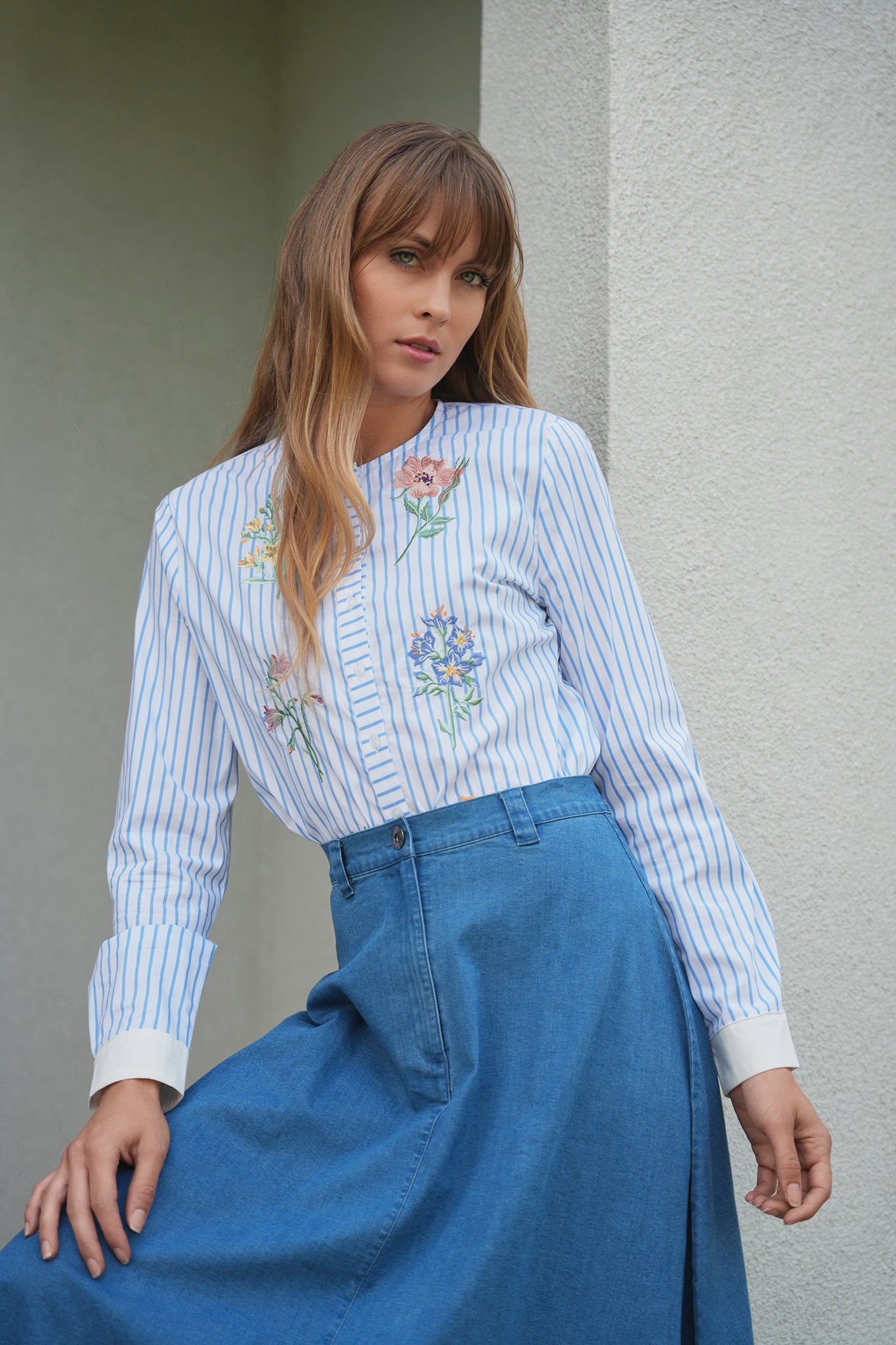Embroidered Striped Blouse in by Viva K