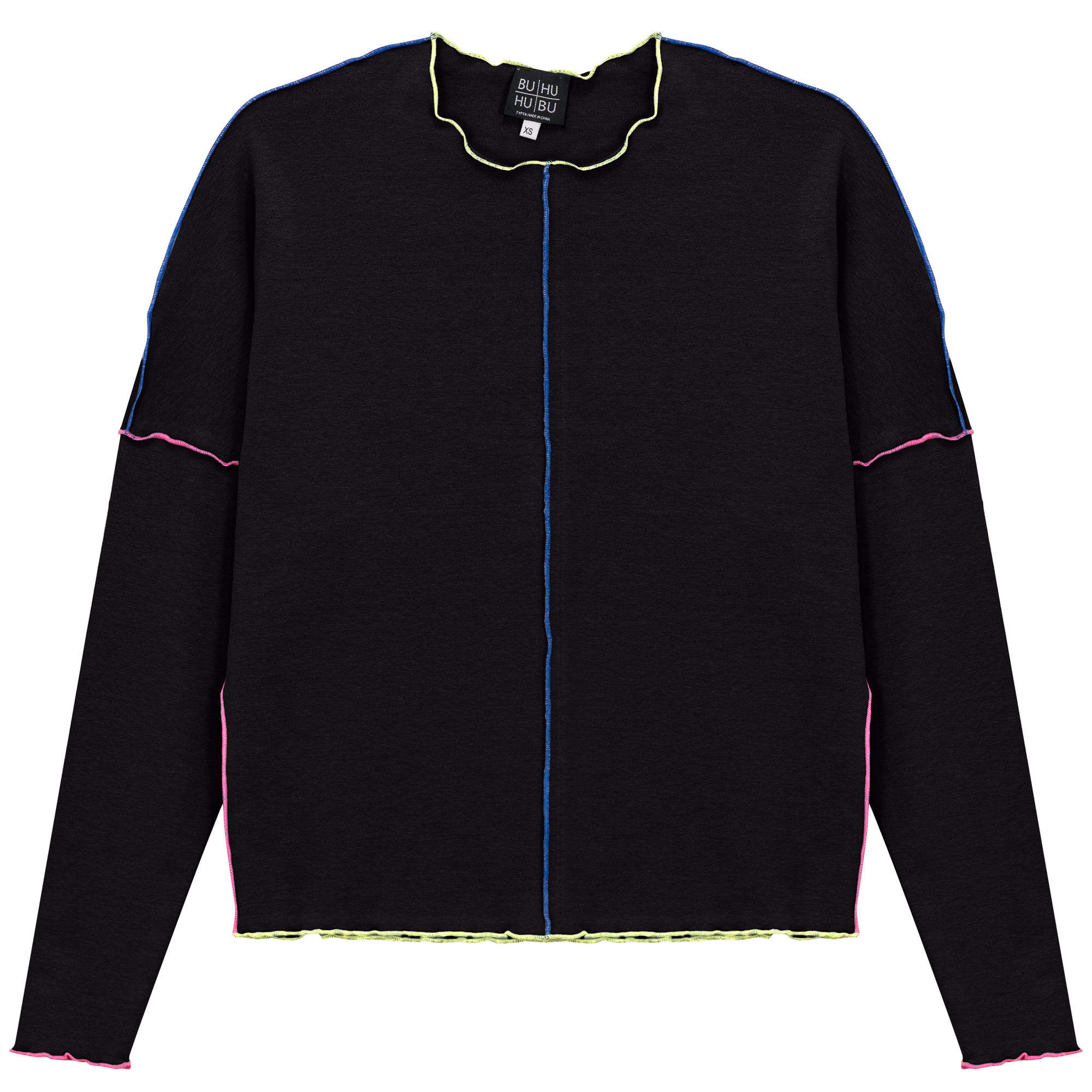 Contrast Top Stitch Top in Black by BuHu