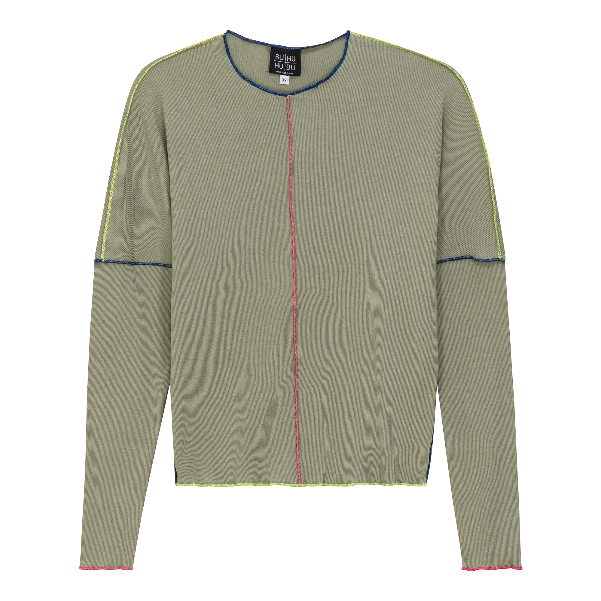 Contrast Stitch Top in Basil by BuHu