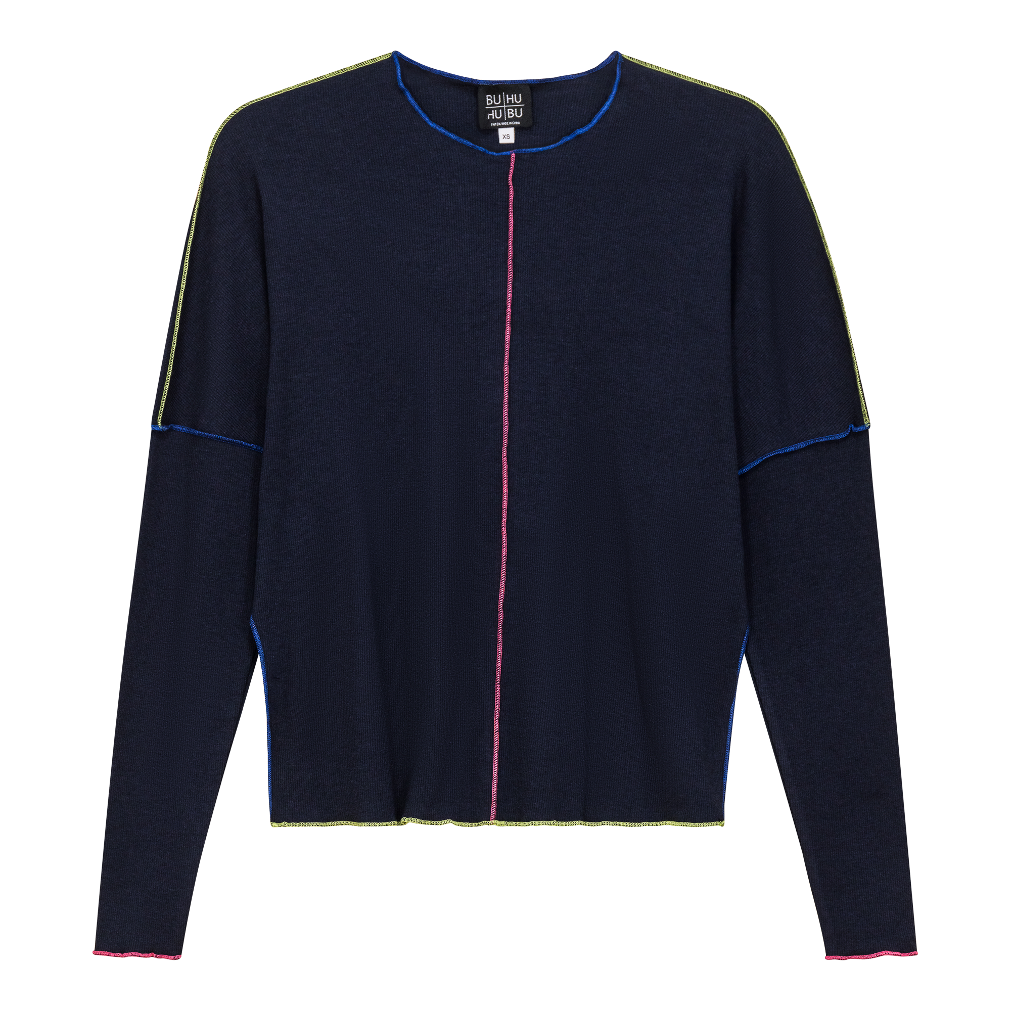Contrast Stitch Top in Dark Navy by BuHu