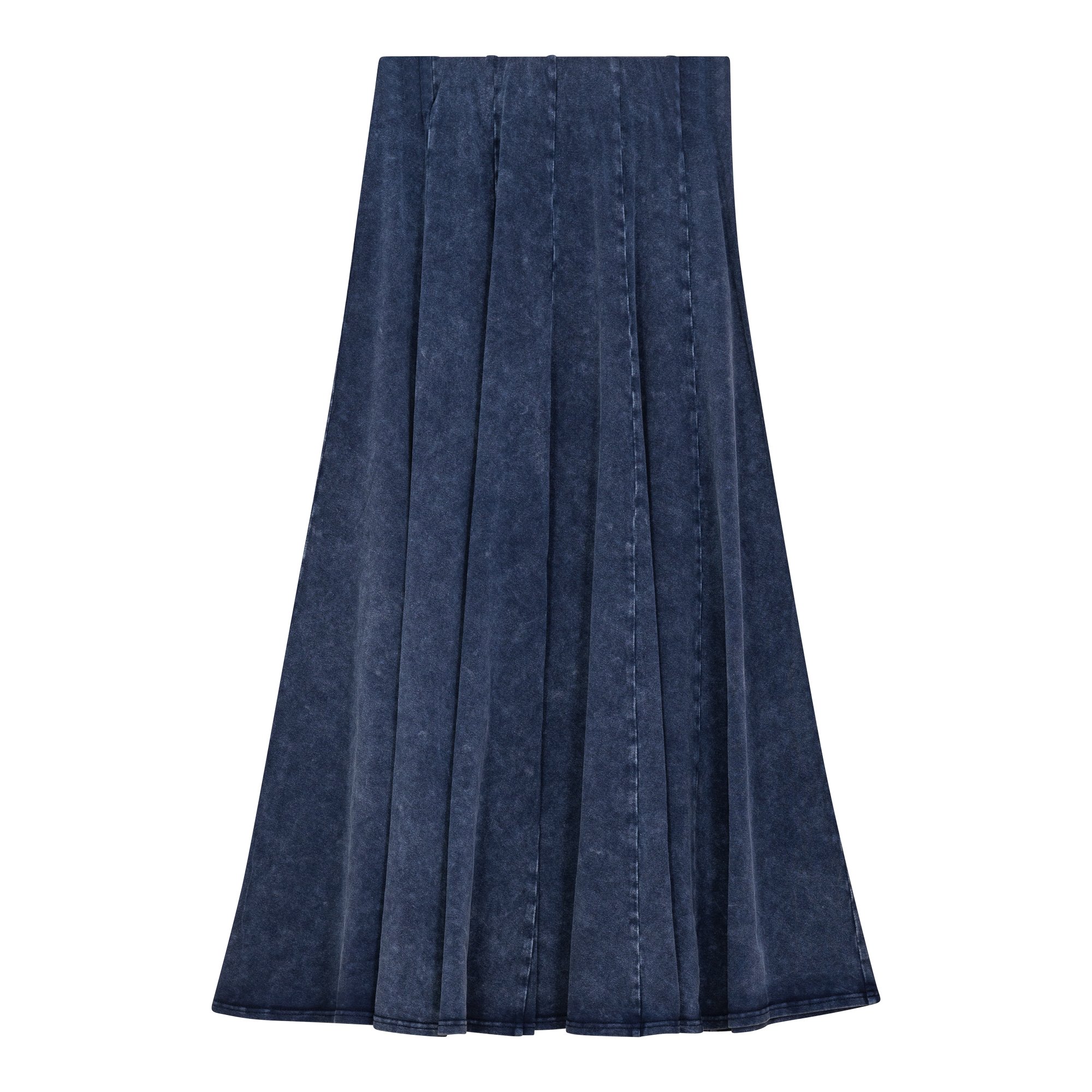 Mineral Wash Panel Midi Skirt in Dark Denim Wash by Spades