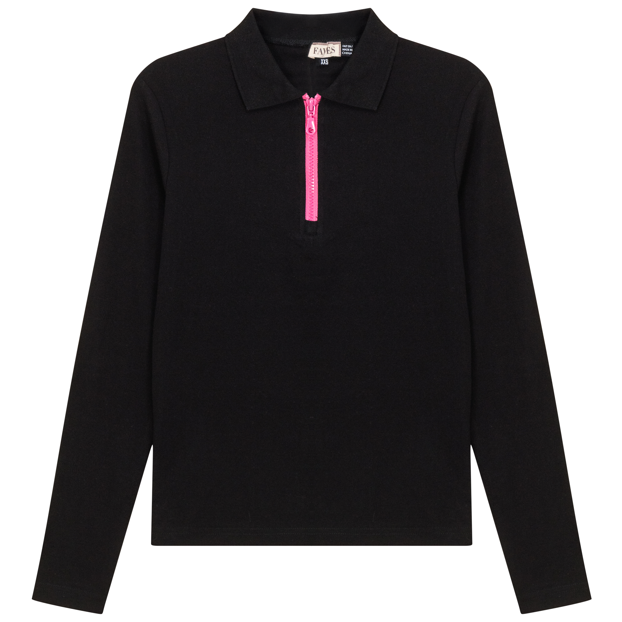 Henley Contrast Zip Tee in Black Pink by Faves