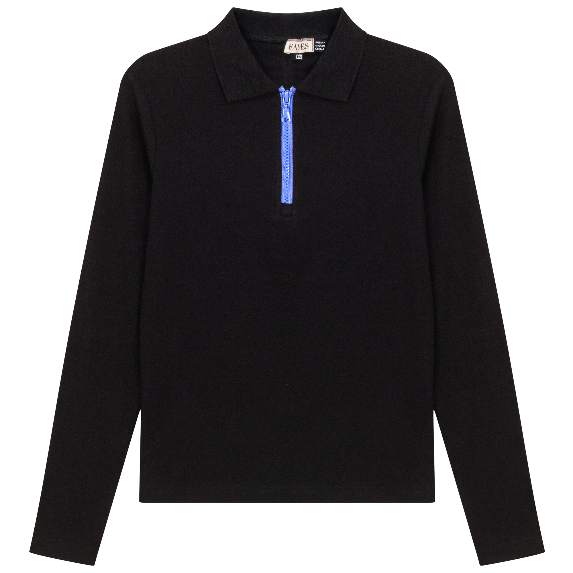 Henley Contrast Zip Tee in Black Royal by Faves