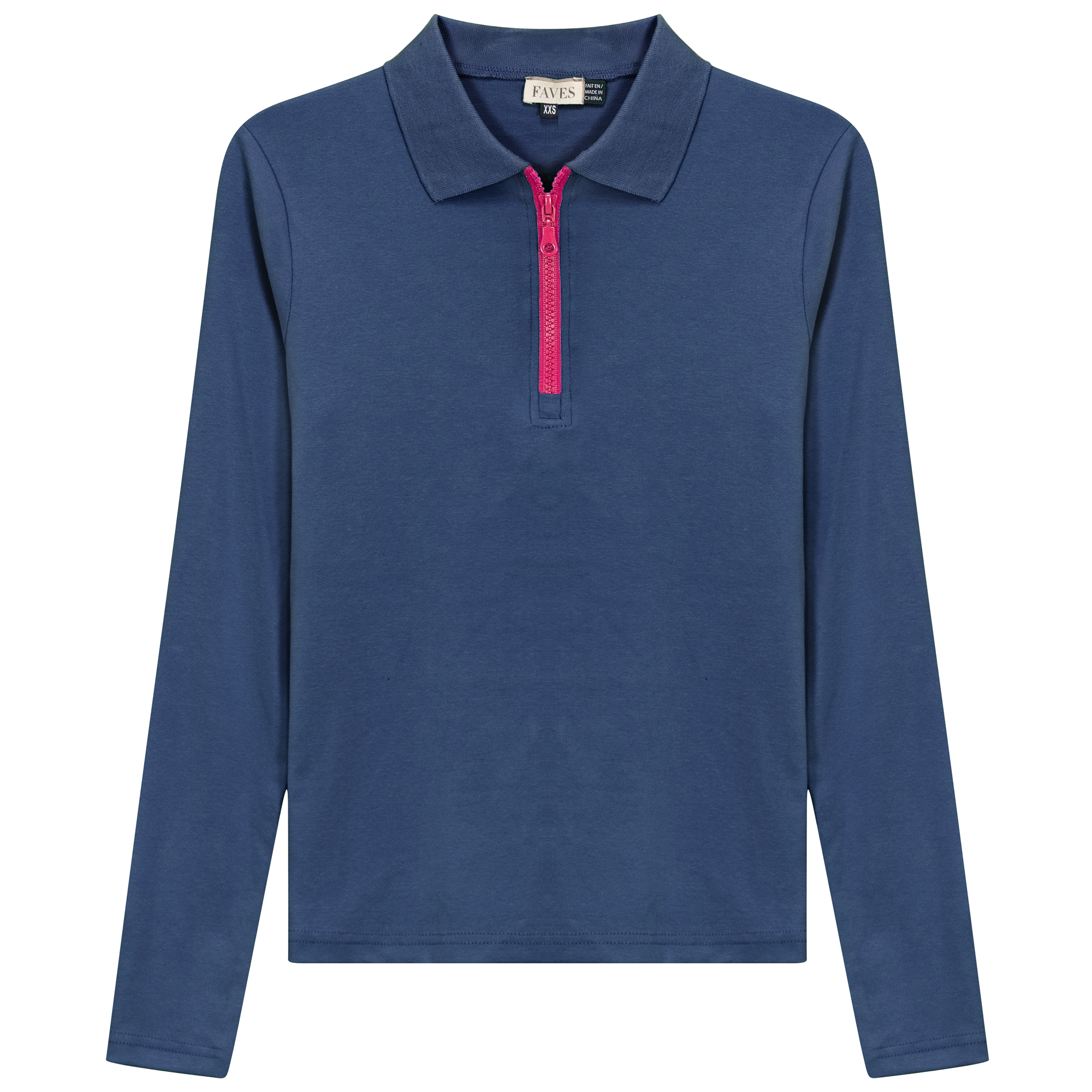 Henley Contrast Zip Tee in Chambray Pink by Faves