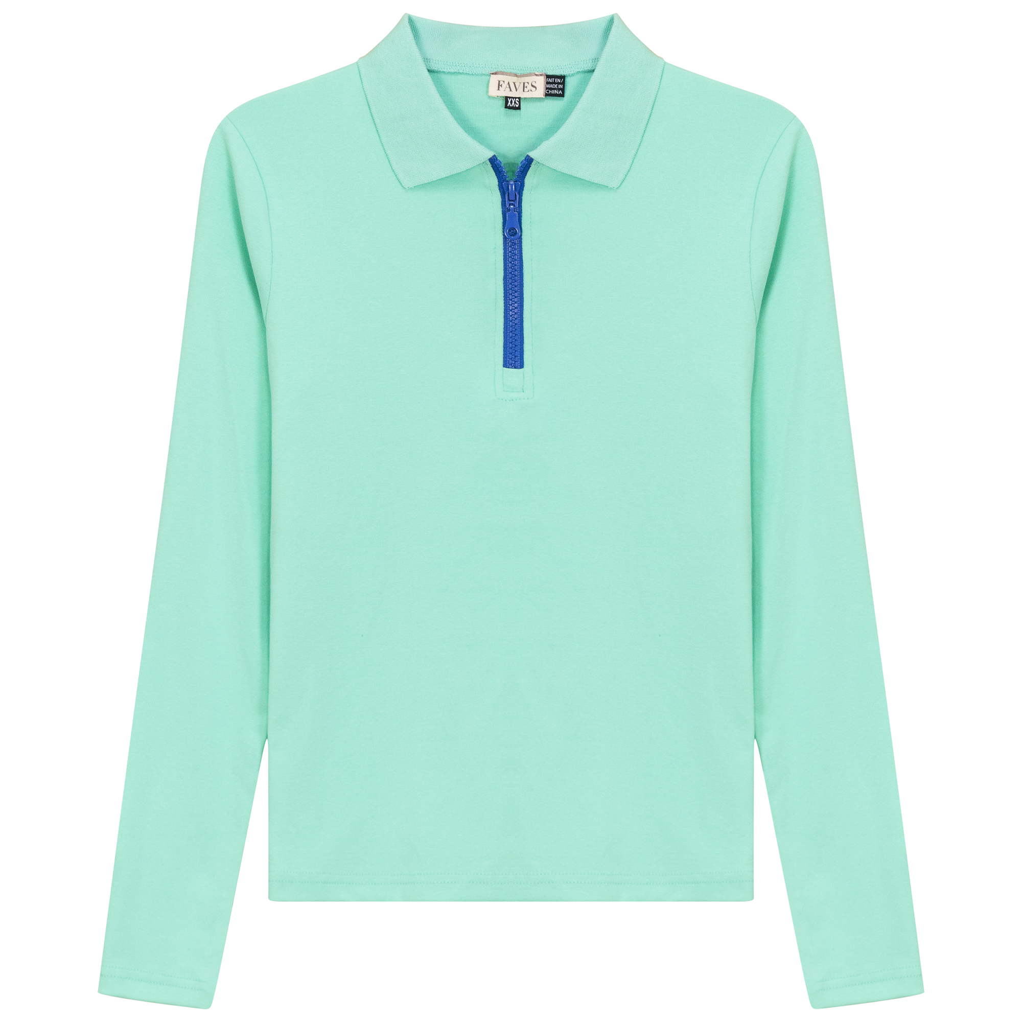 Henley Contrast Zip Tee in Pepper Mint Royal by Faves