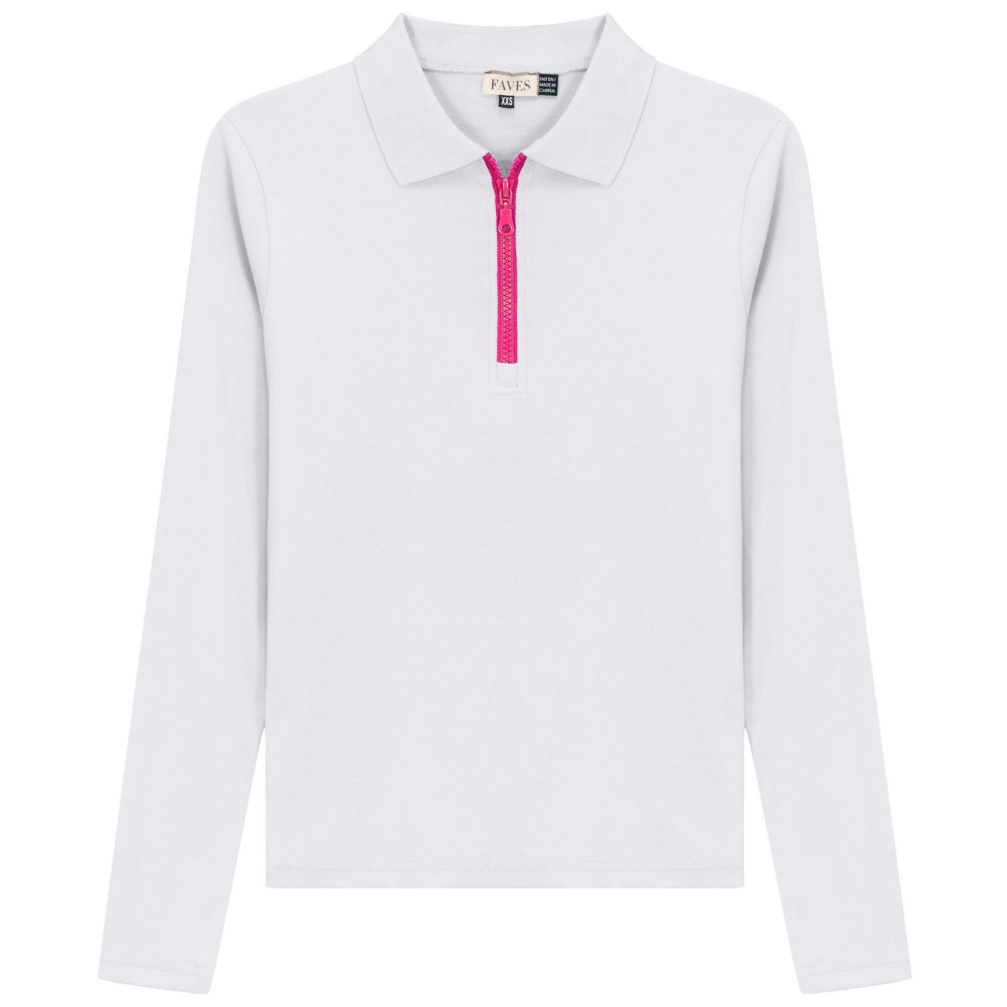 Henley Contrast Zip Tee in White Pink by Faves