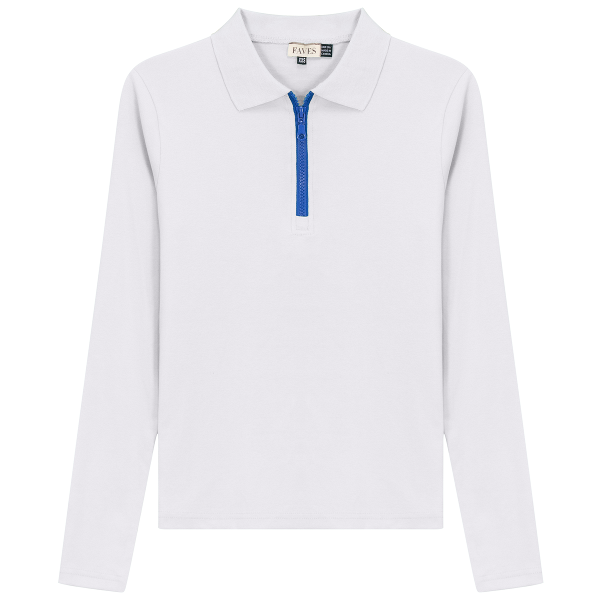 Henley Contrast Zip Tee in White Royal by Faves