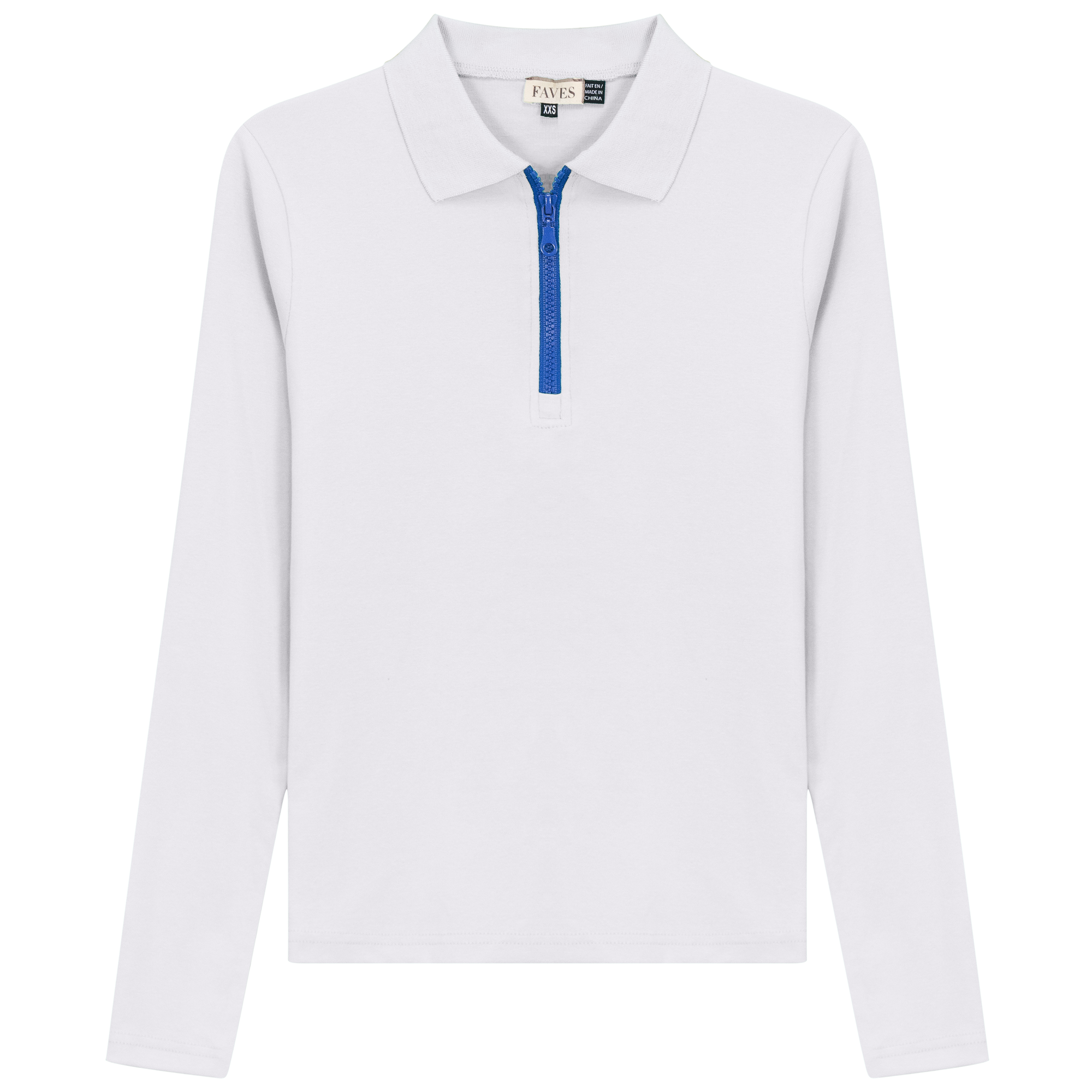 Henley Contrast Zip Tee in White Royal by Faves
