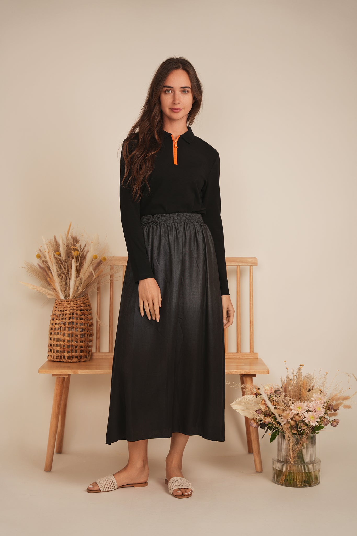 Henley Contrast Zip Tee in by Faves