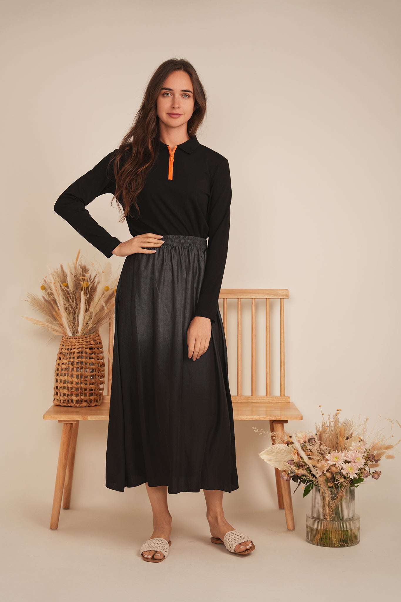 Henley Contrast Zip Tee in by Faves