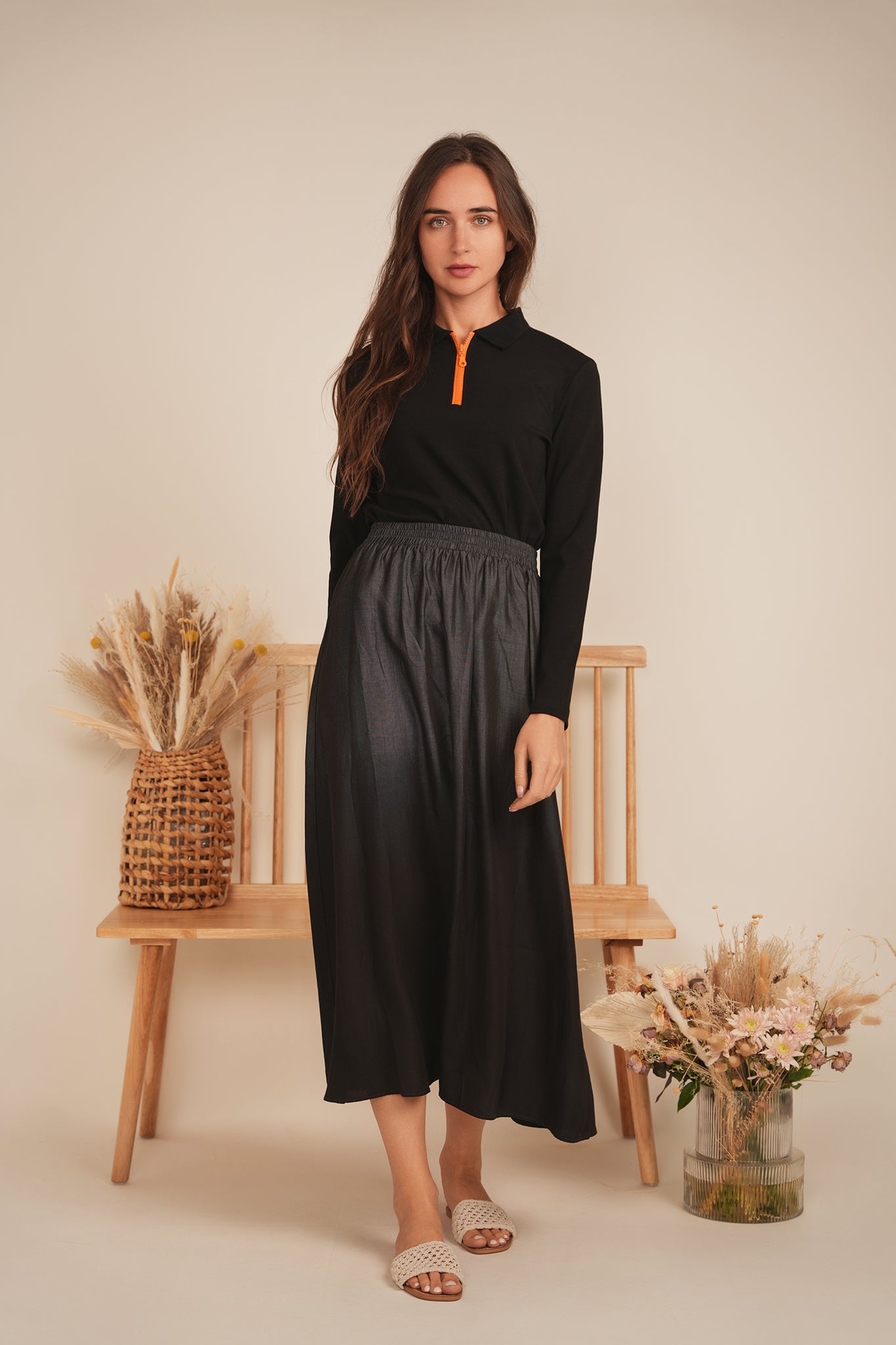 Henley Contrast Zip Tee in by Faves