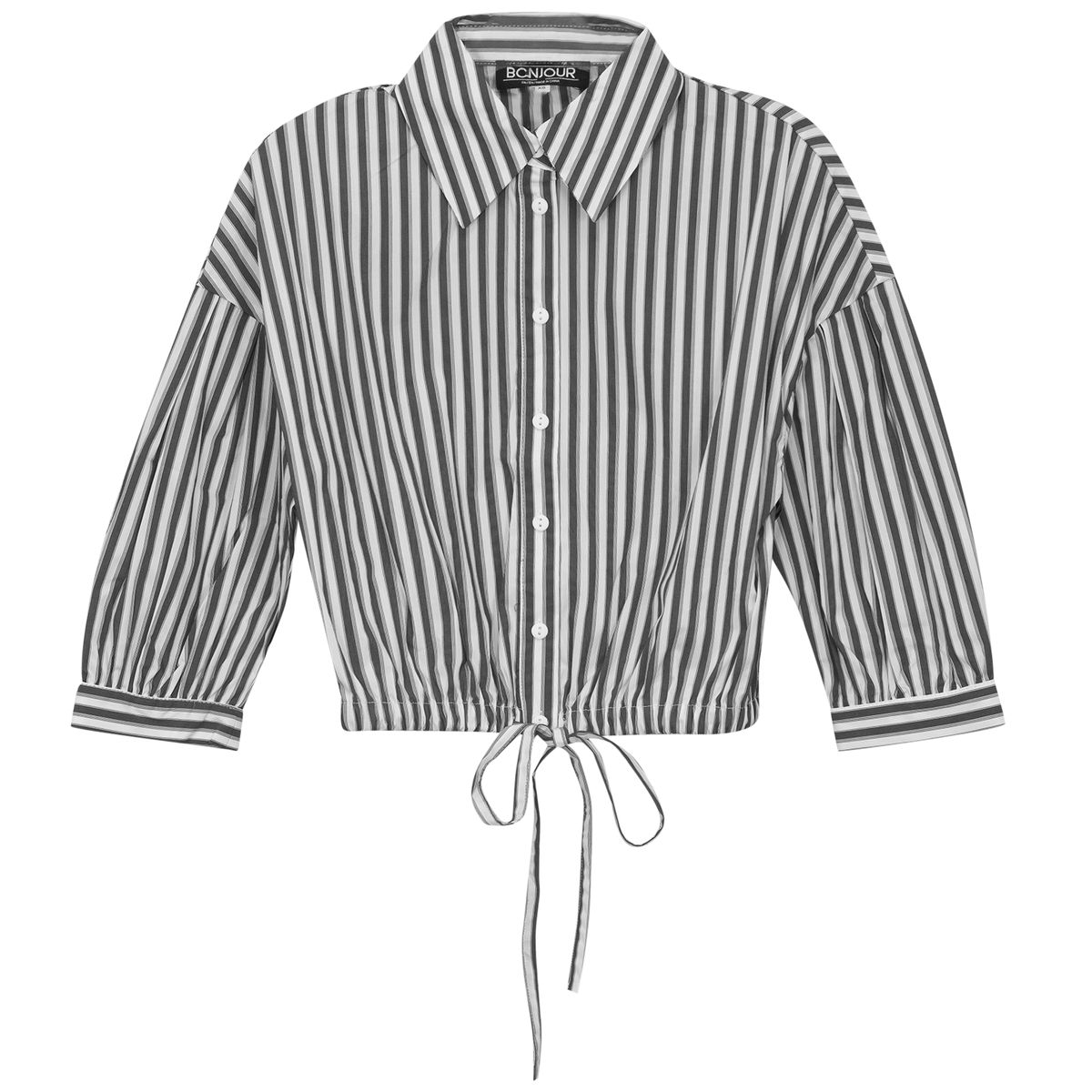 Striped Cropped Bungee Blouse in Black by Bonjour