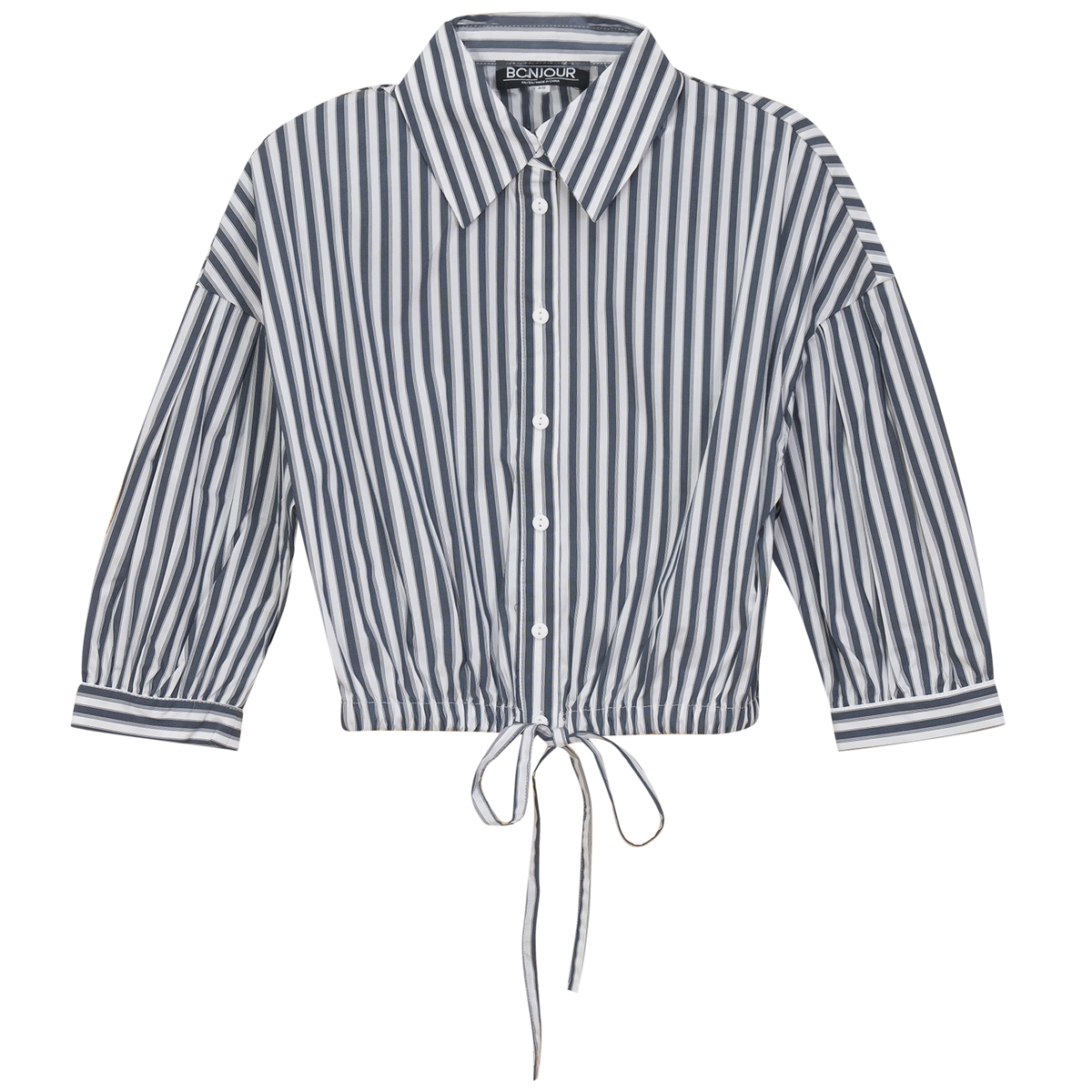 Striped Cropped Bungee Blouse in Chambray by Bonjour