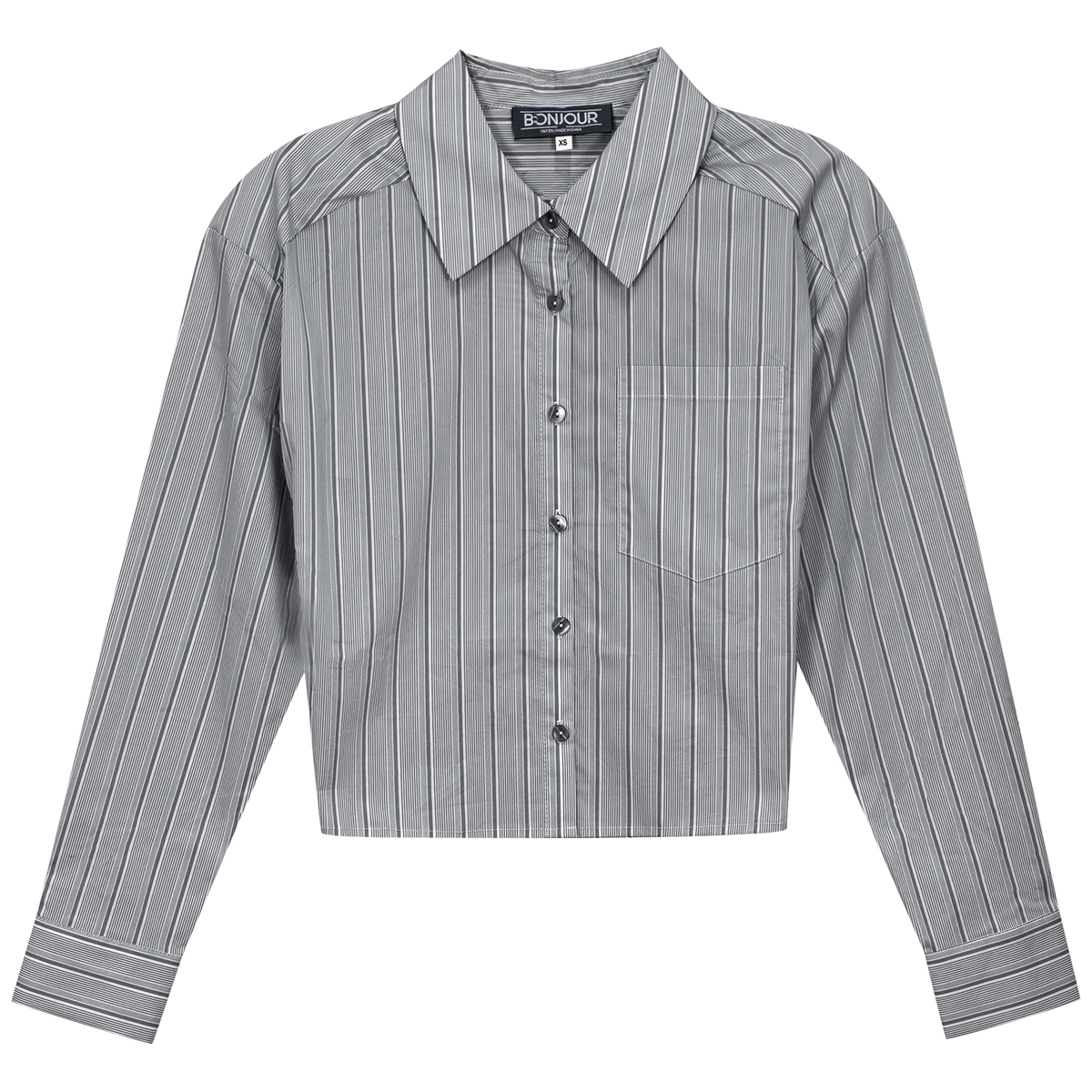 Cropped Stripped Blouse in Black Mini Stripe by Bonjour