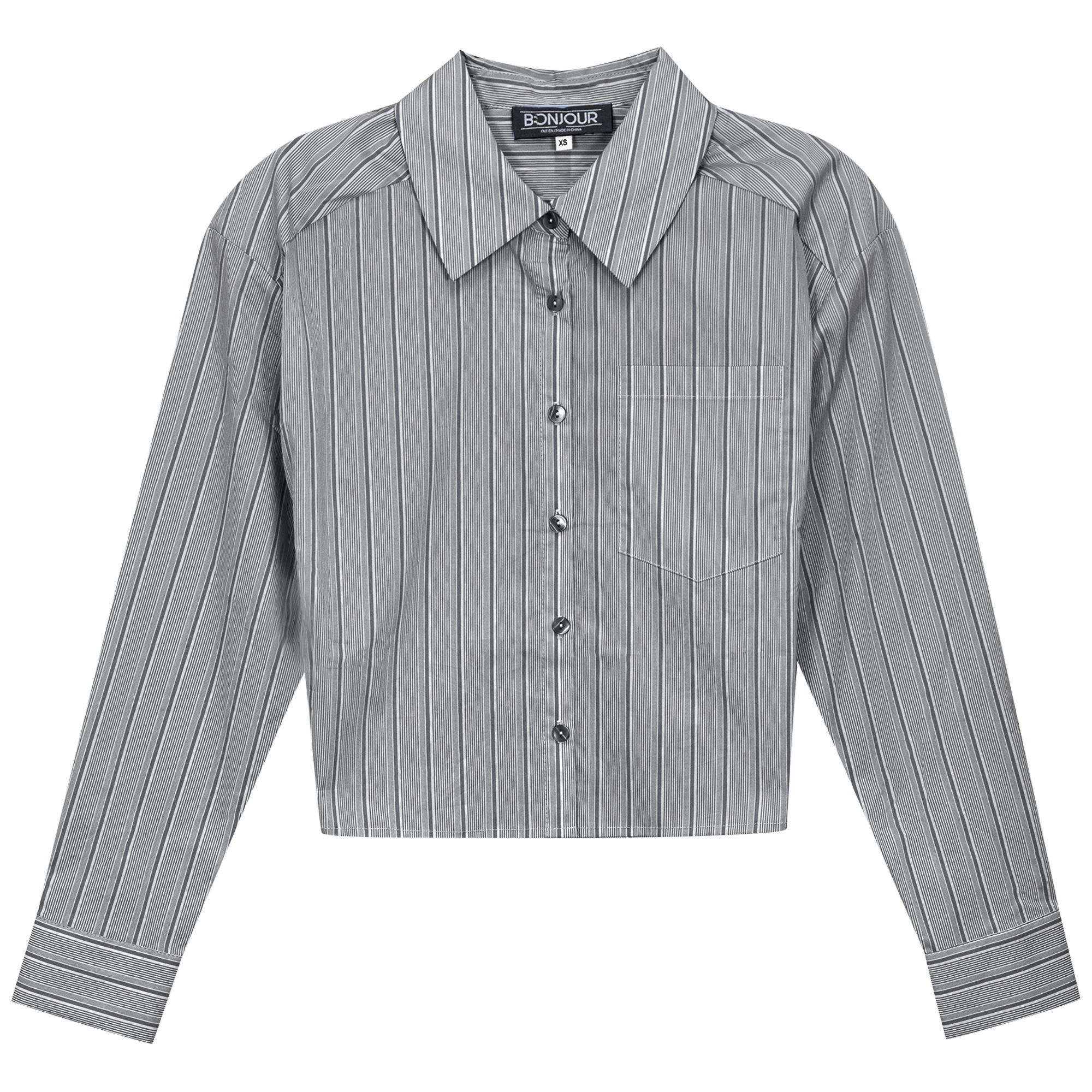 Cropped Stripped Blouse in Black Mini Stripe by Bonjour