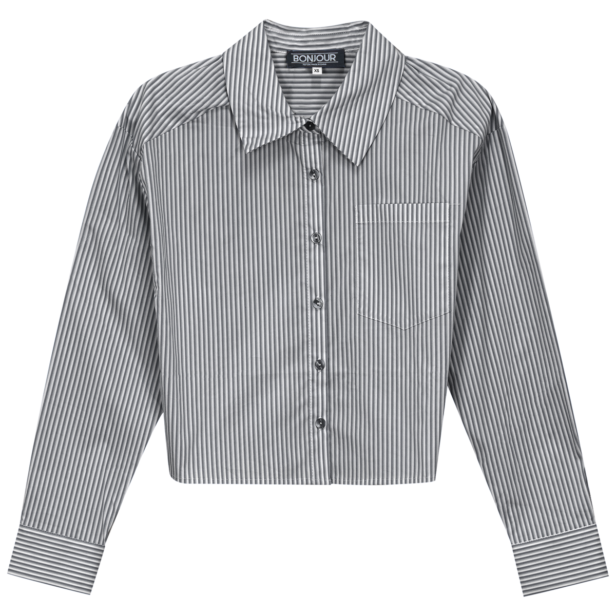 Cropped Stripped Blouse in Black White by Bonjour