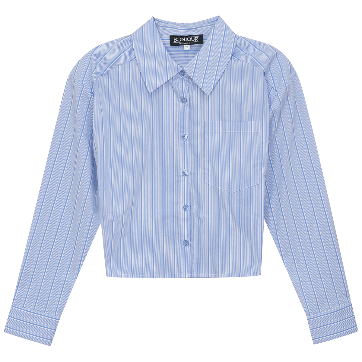 Cropped Stripped Blouse in Denim Mini Stripe by Bonjour