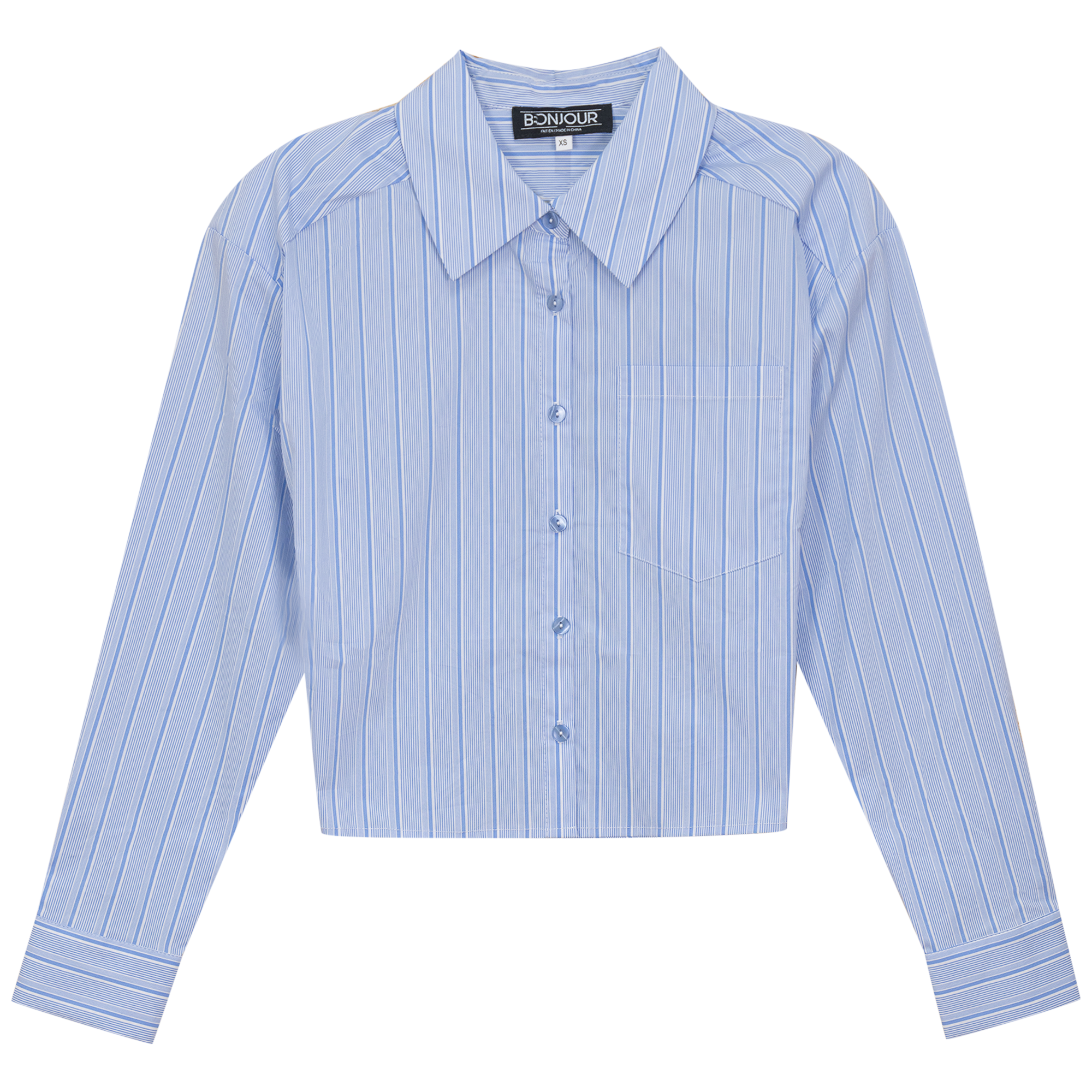 Cropped Stripped Blouse in Denim Mini Stripe by Bonjour