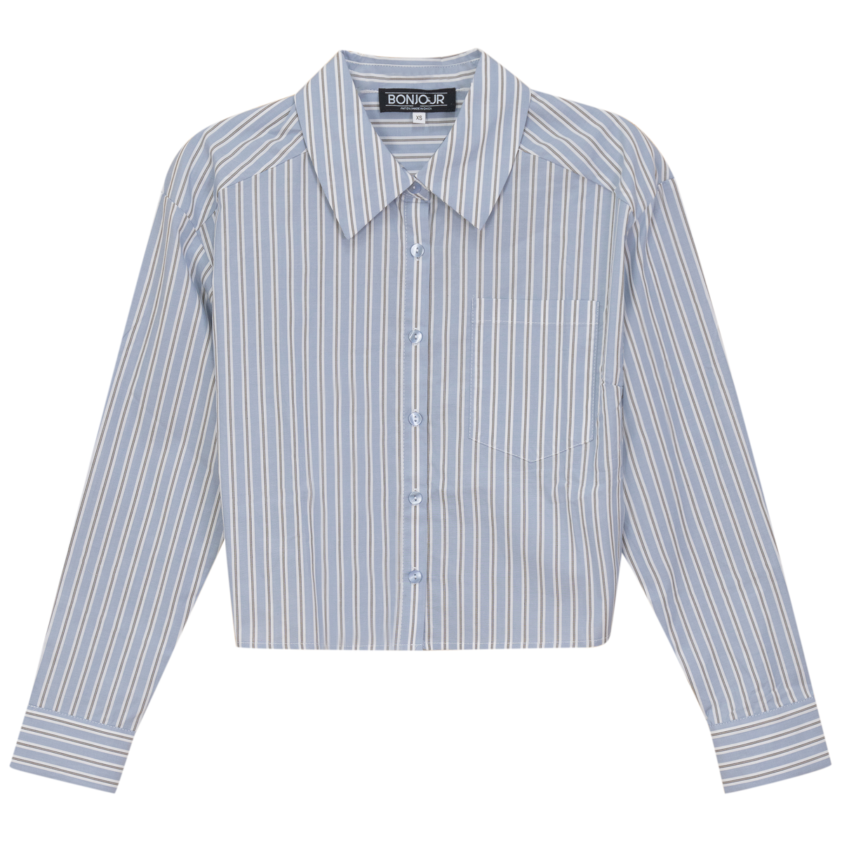 Cropped Stripped Blouse in Light Denim Beige by Bonjour