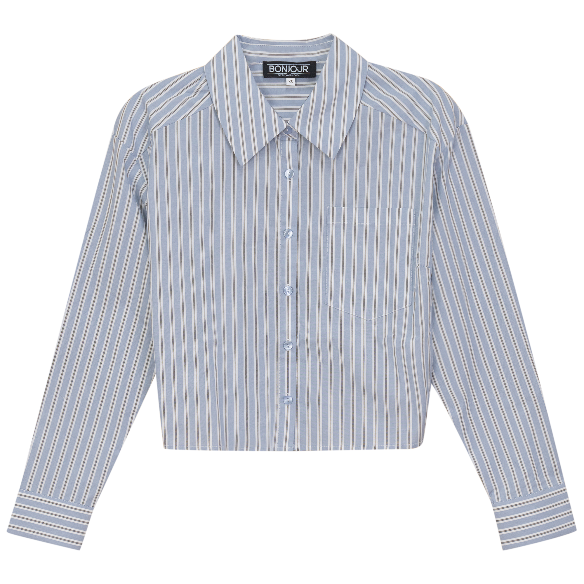 Cropped Stripped Blouse in Light Denim Beige by Bonjour