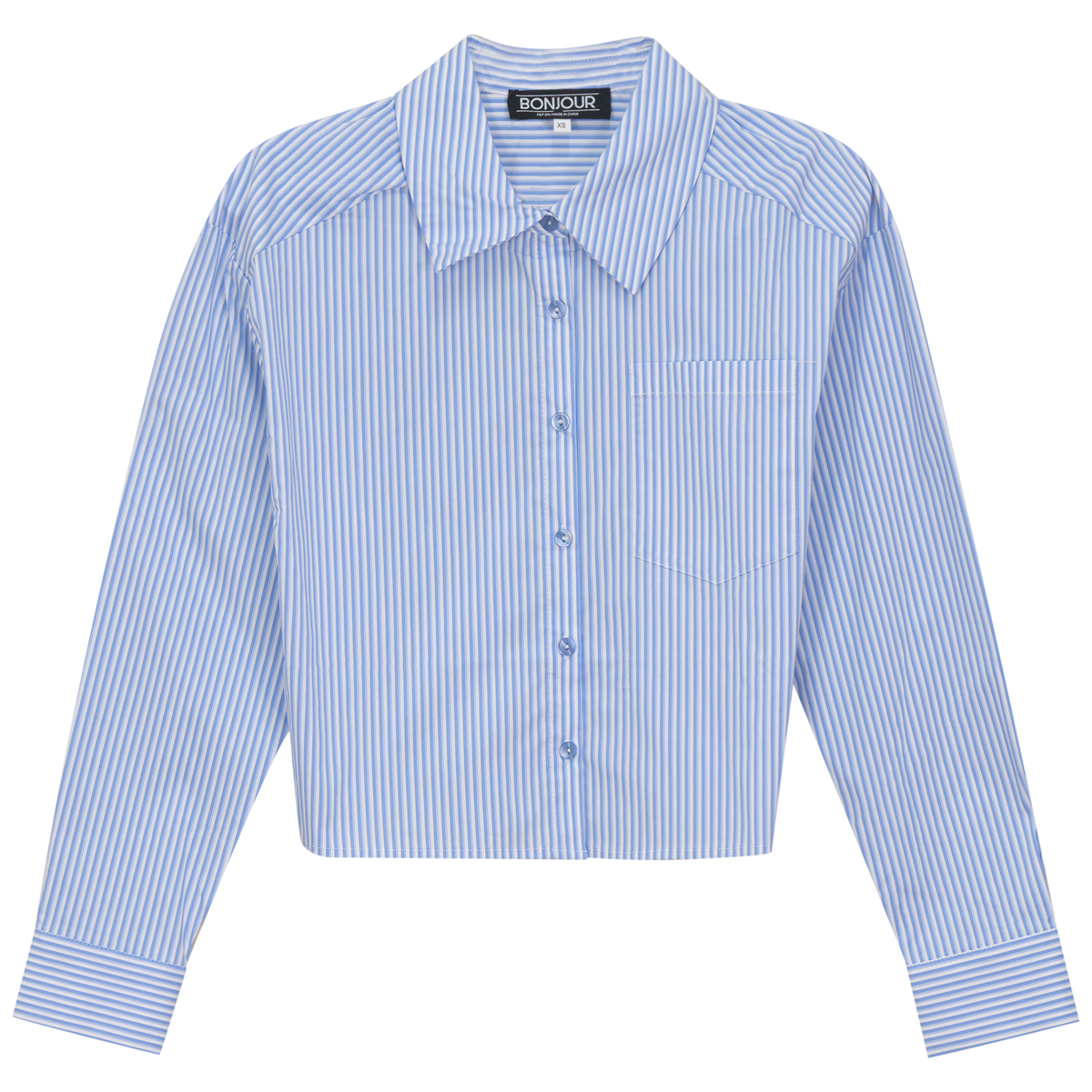 Cropped Stripped Blouse in Light Denim White by Bonjour