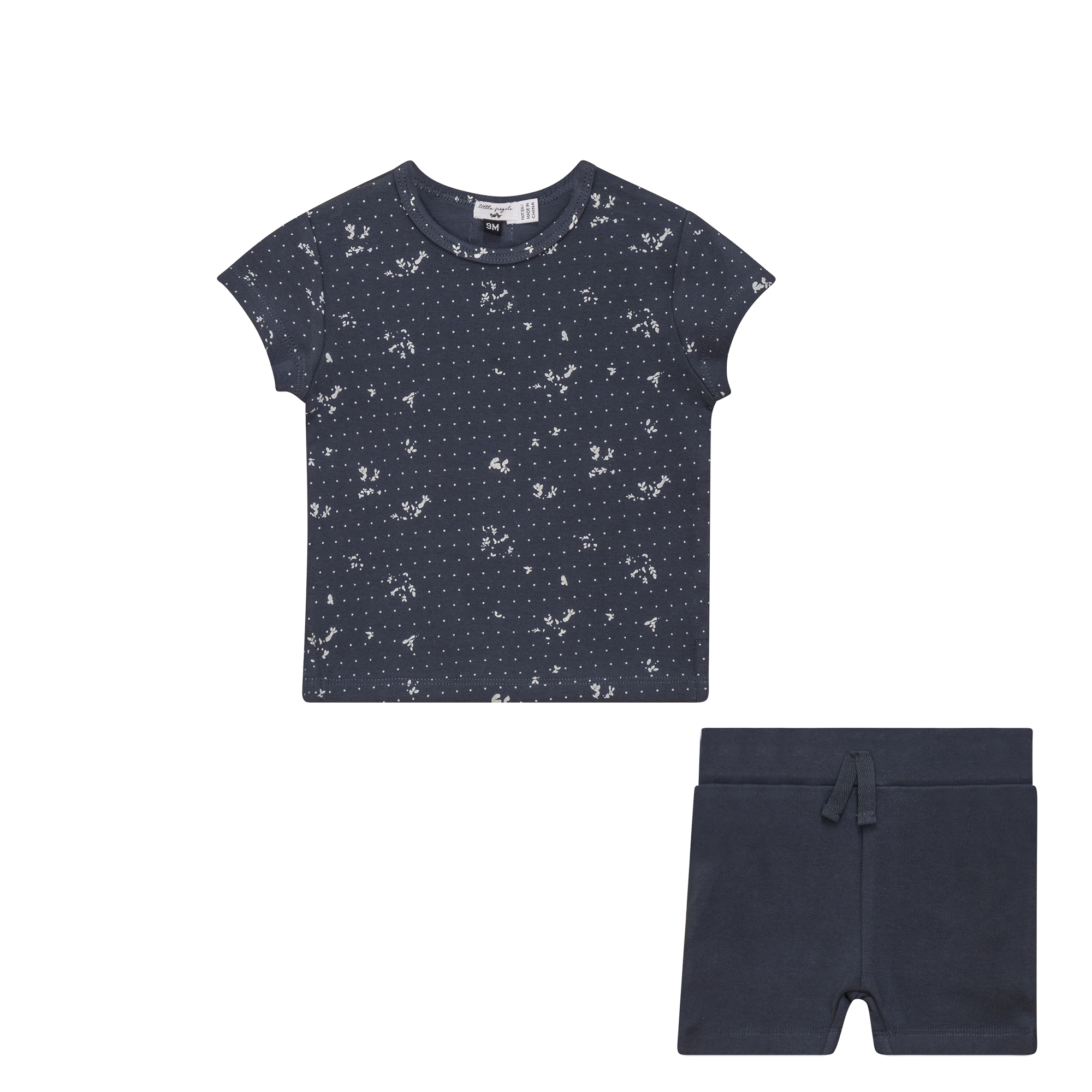 Printed Rib 2Pc Short Set in Light Ink by Little Fragile