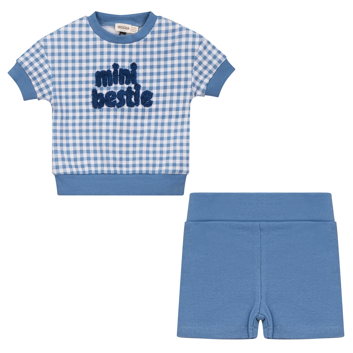 Checkered Mini Bestie Shorts in Blue White by Mocha