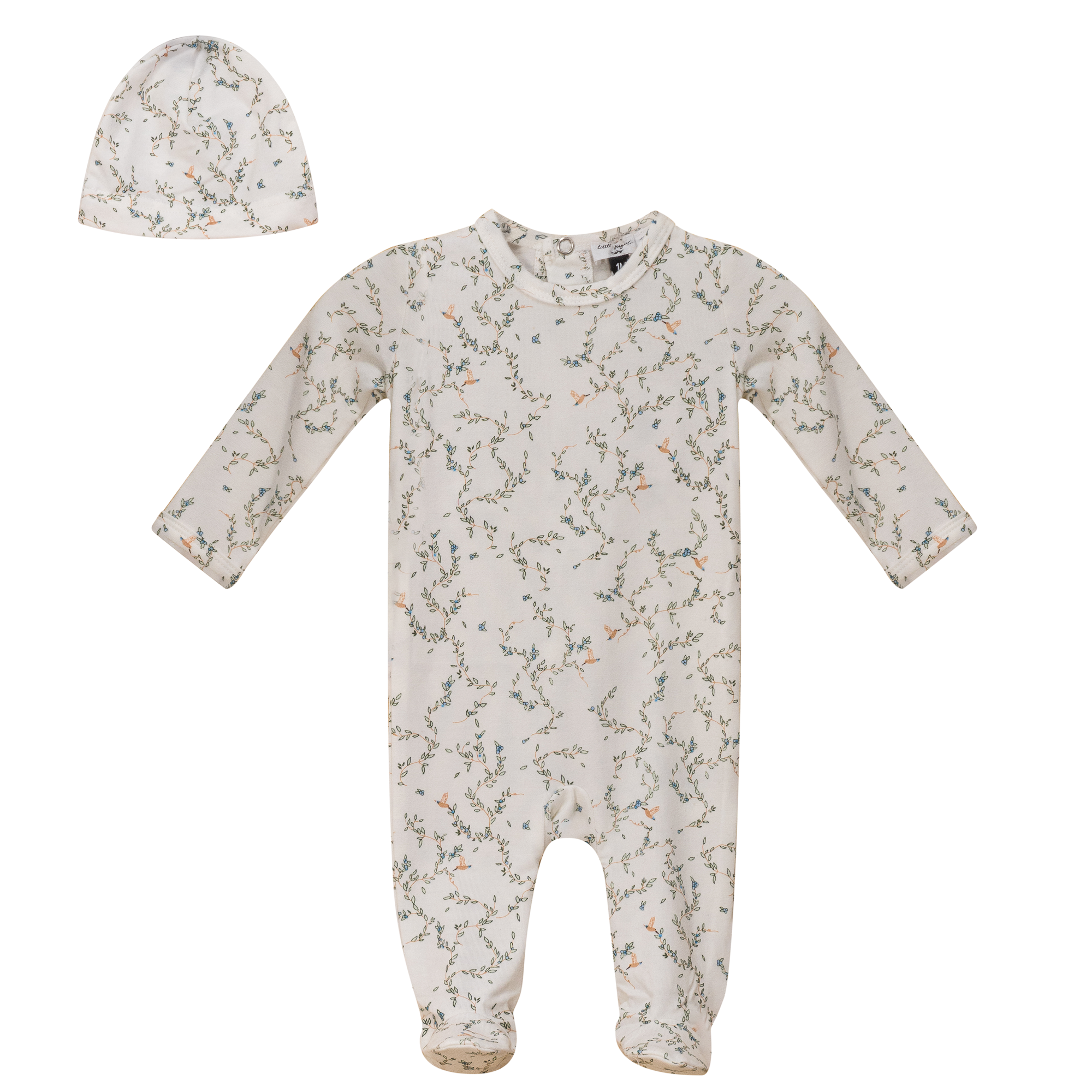 Leaves and Bird Print Onesie Set in Powder by Little Fragile
