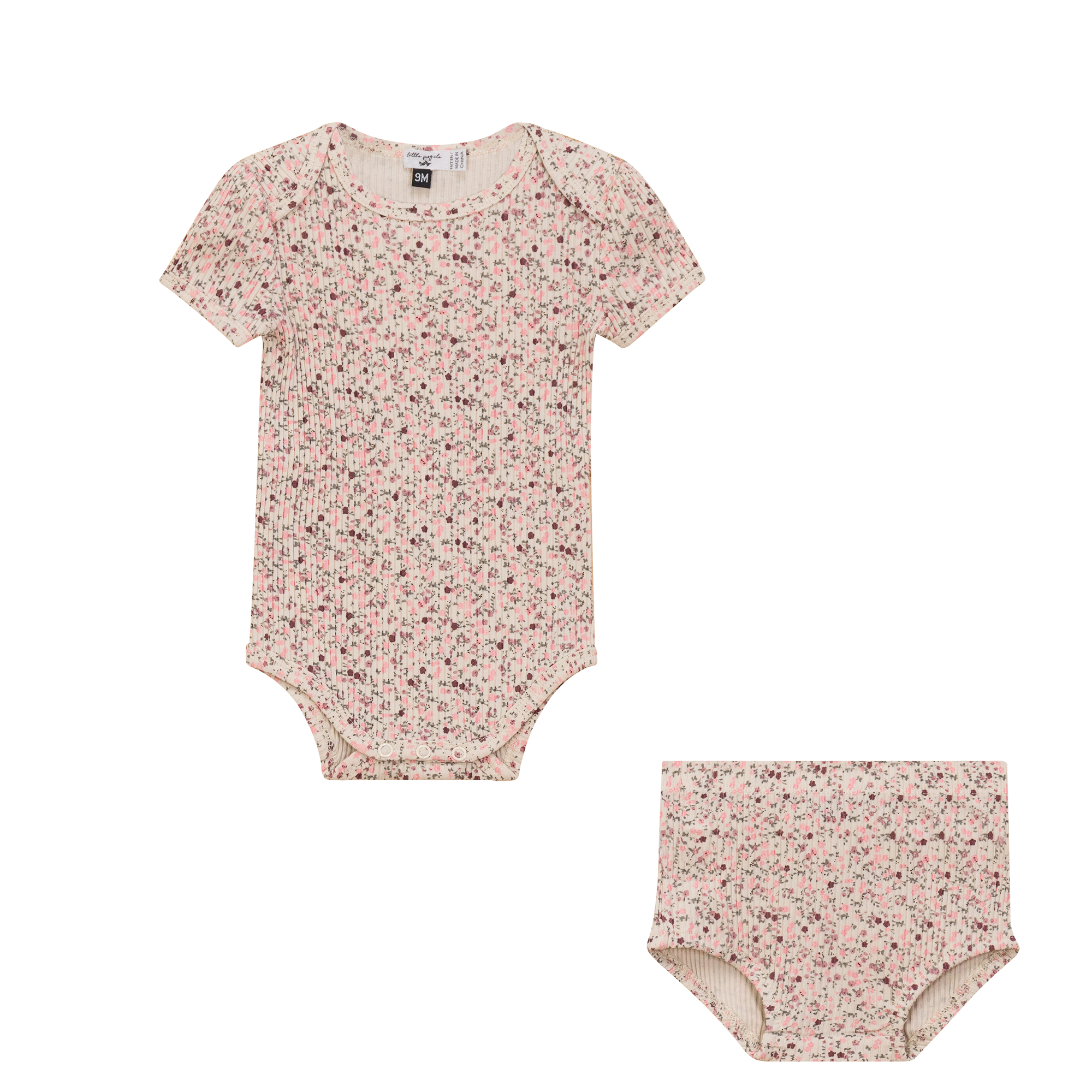 Flower Print Romper Set in Pink Taupe by Little Fragile