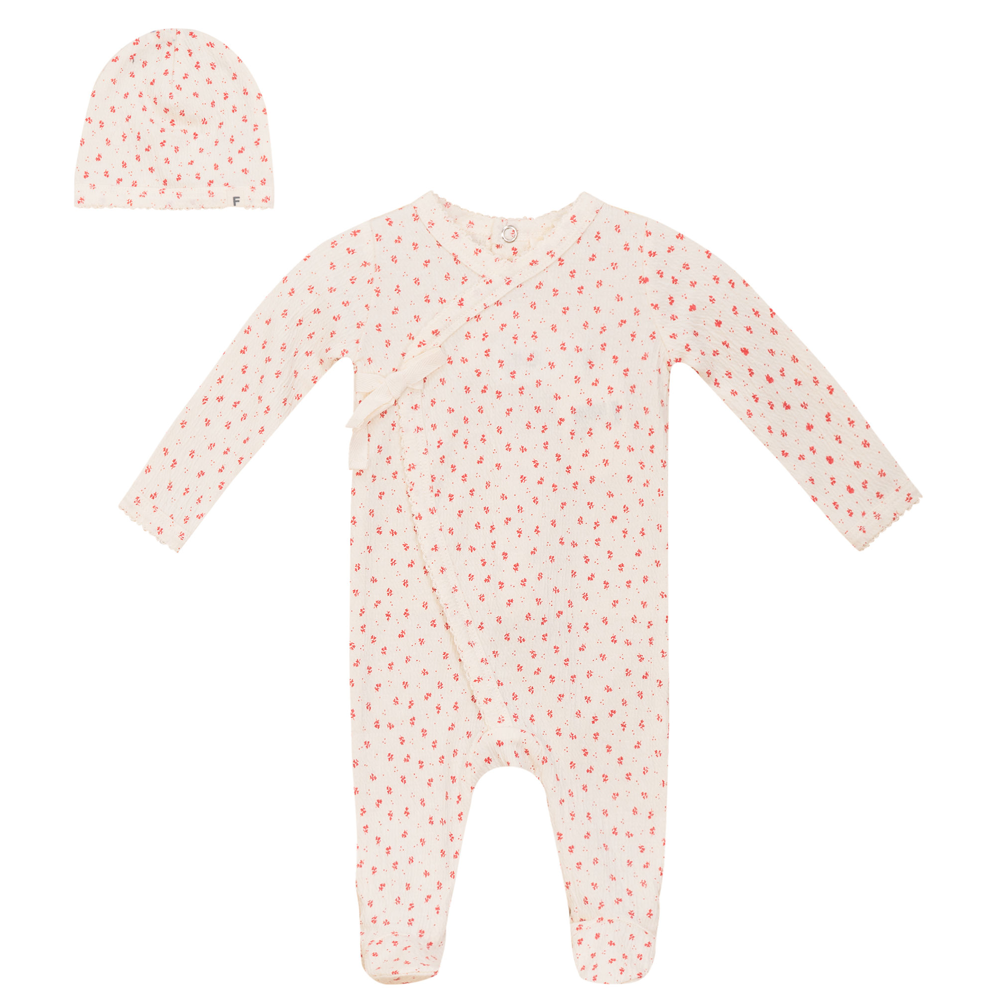 Crinkle Flower Print Onesie Set in Cream Red by Fragile
