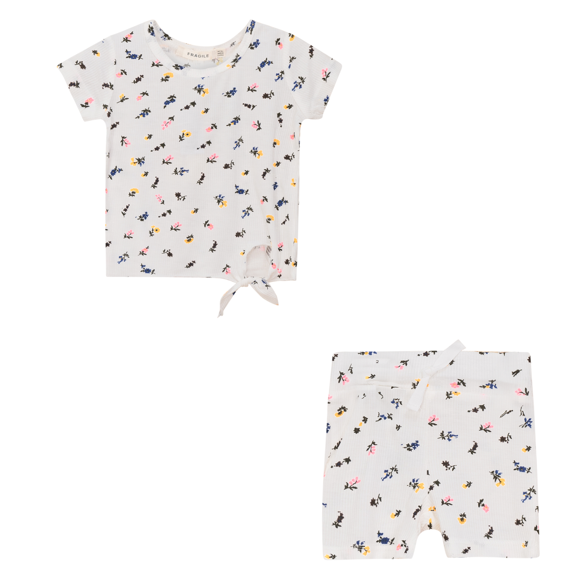 Multi Flower Print 2 Pc Set in White by Fragile