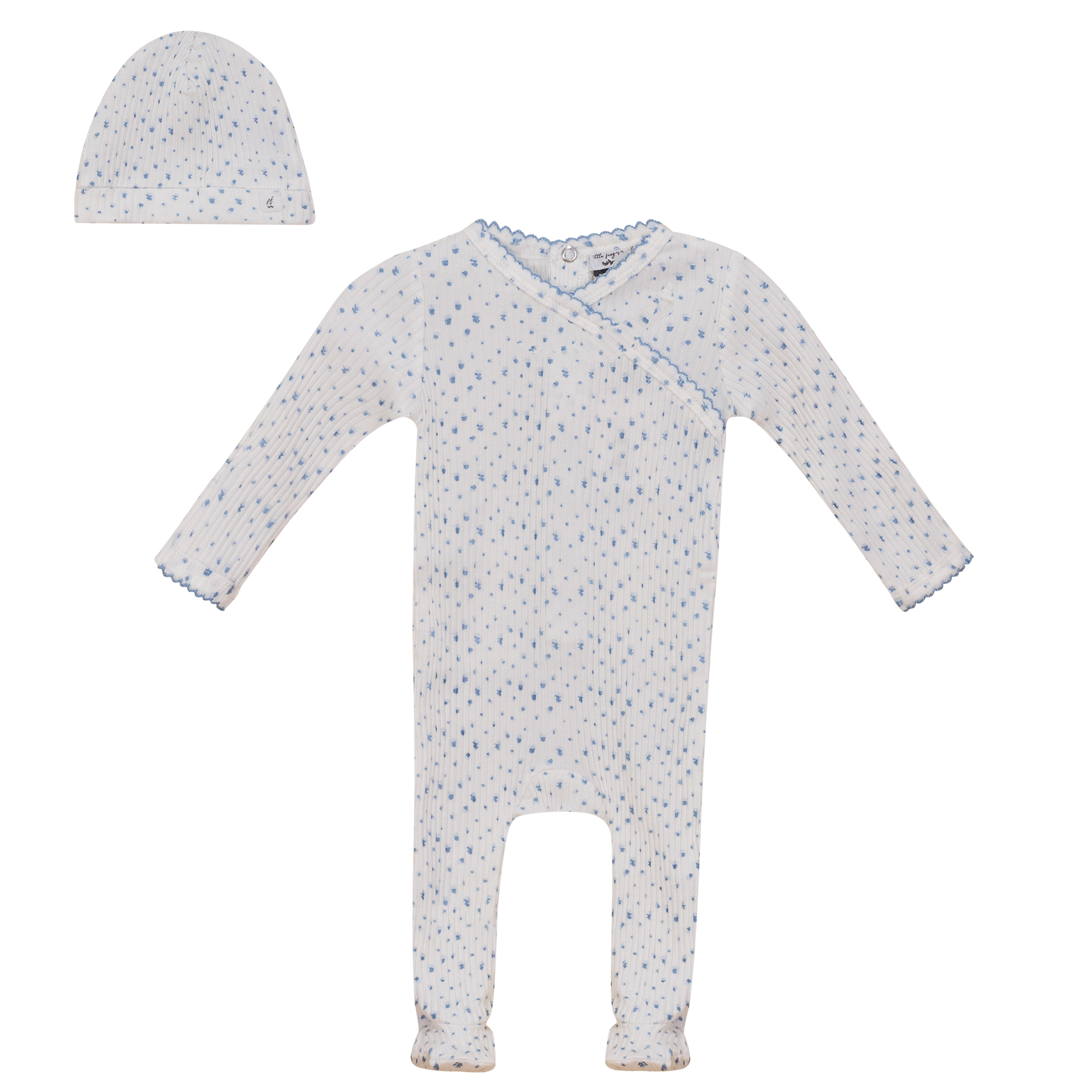 Flower and Dot Print Onesie Set in Blue Off White by Little Fragile