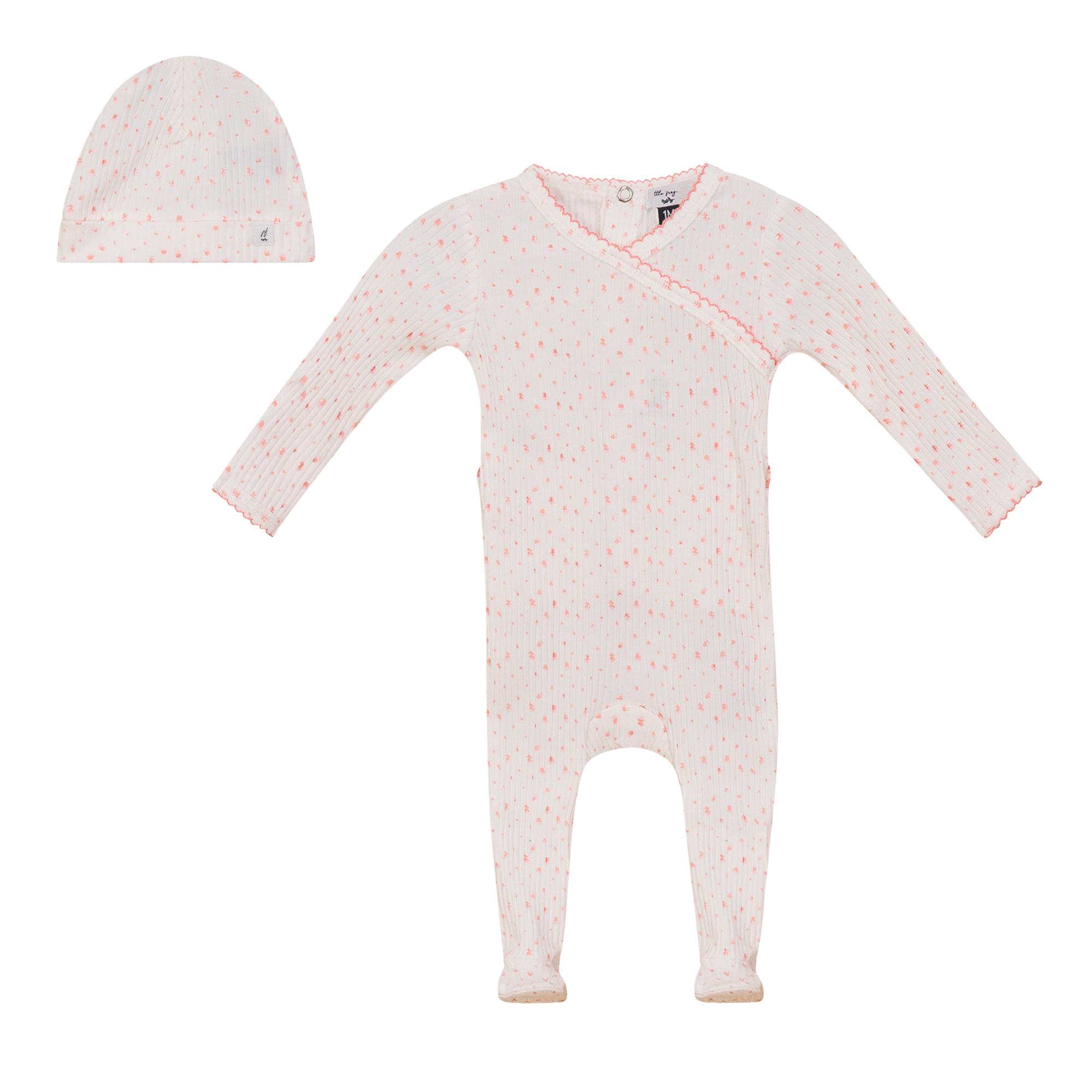 Flower and Dot Print Onesie Set in Pink Off White by Little Fragile