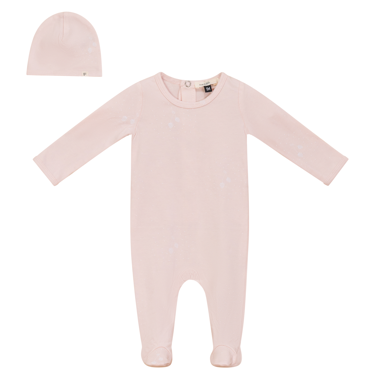 Strawberry and Dot Print Onesie Set in Powder Pink by Fragile