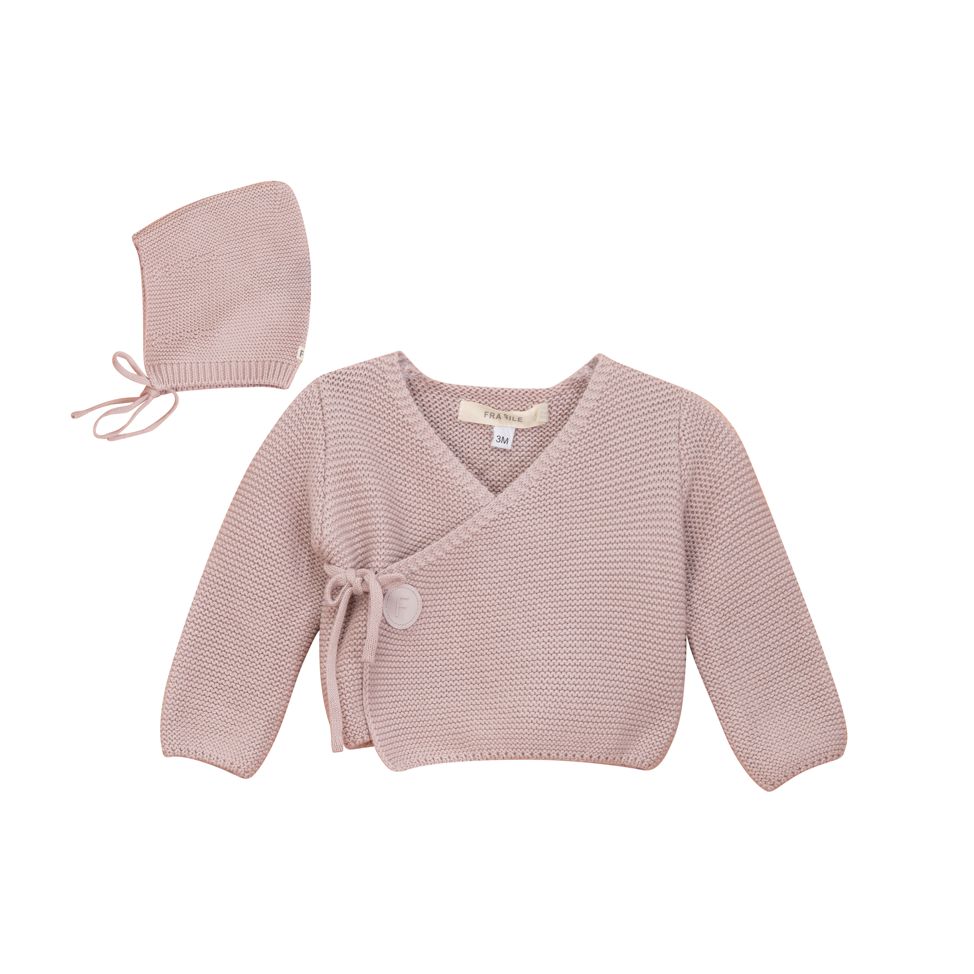 Garter Knit Cardigan Set in Mauve by Fragile