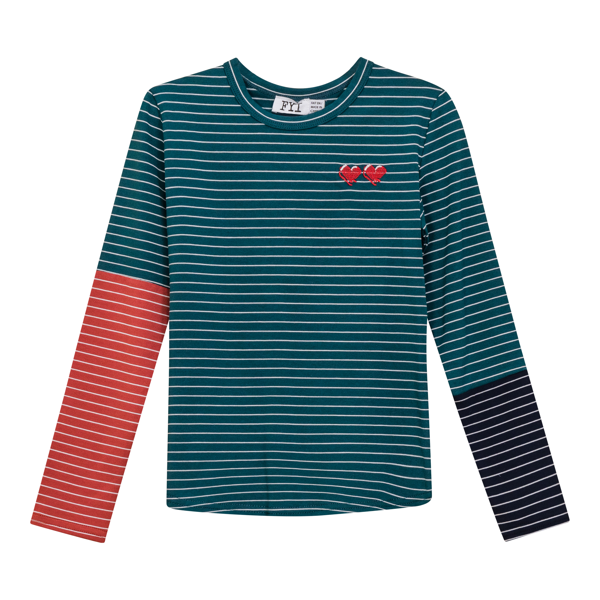 Heart Embroiderd Stripe Top in Teal by FYI