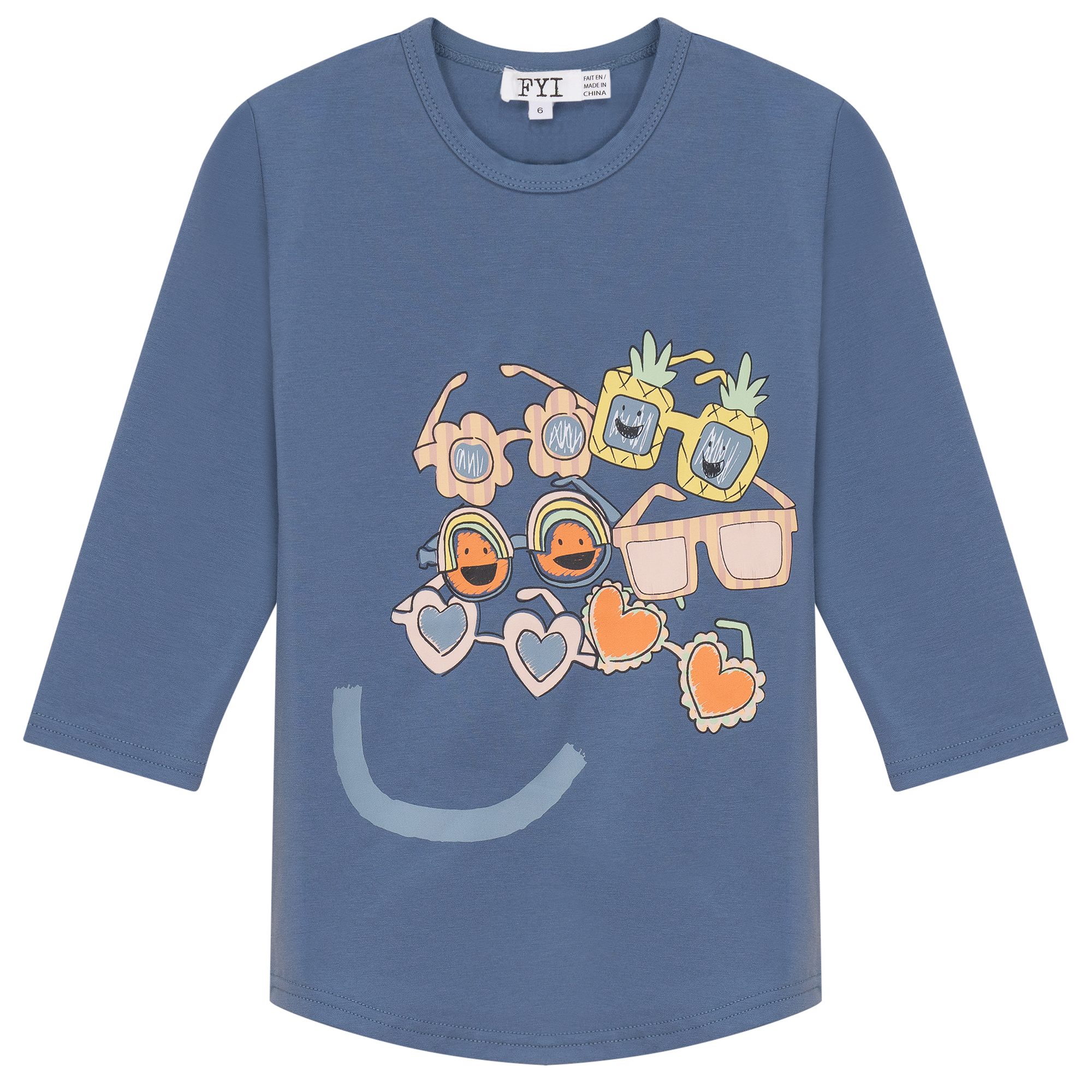 Smiley Sunglasses Print Tshirt in Light Denim by FYI
