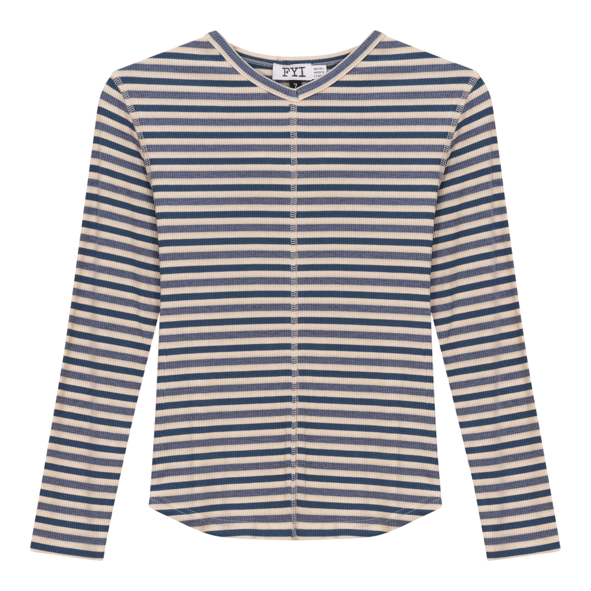 Striped Vneck Tshirt in Denim by FYI